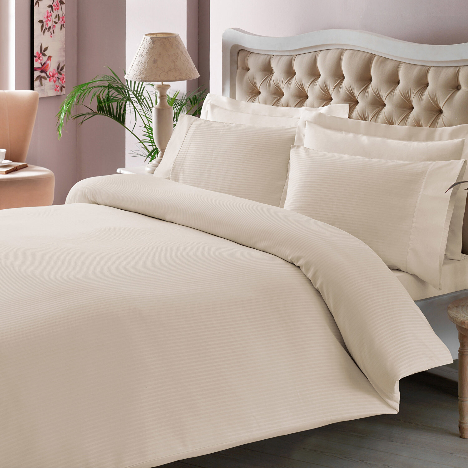 Taç Stripe Premium Basic King Size Nevresim Takımı Gri