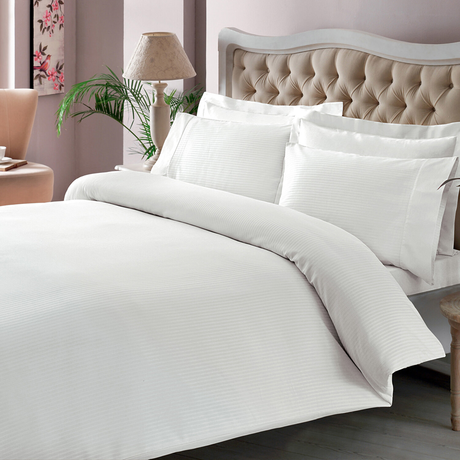 Taç Stripe Premium Basic King Size Nevresim Takımı Beyaz