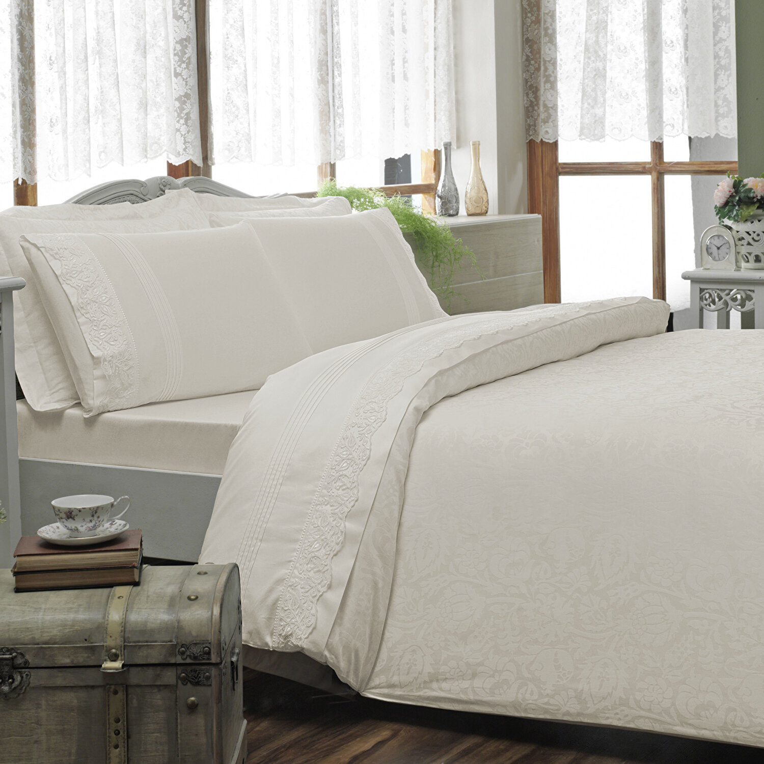 Taç Alida Jakar Çift Kişilik Nevresim Takımı Ekru