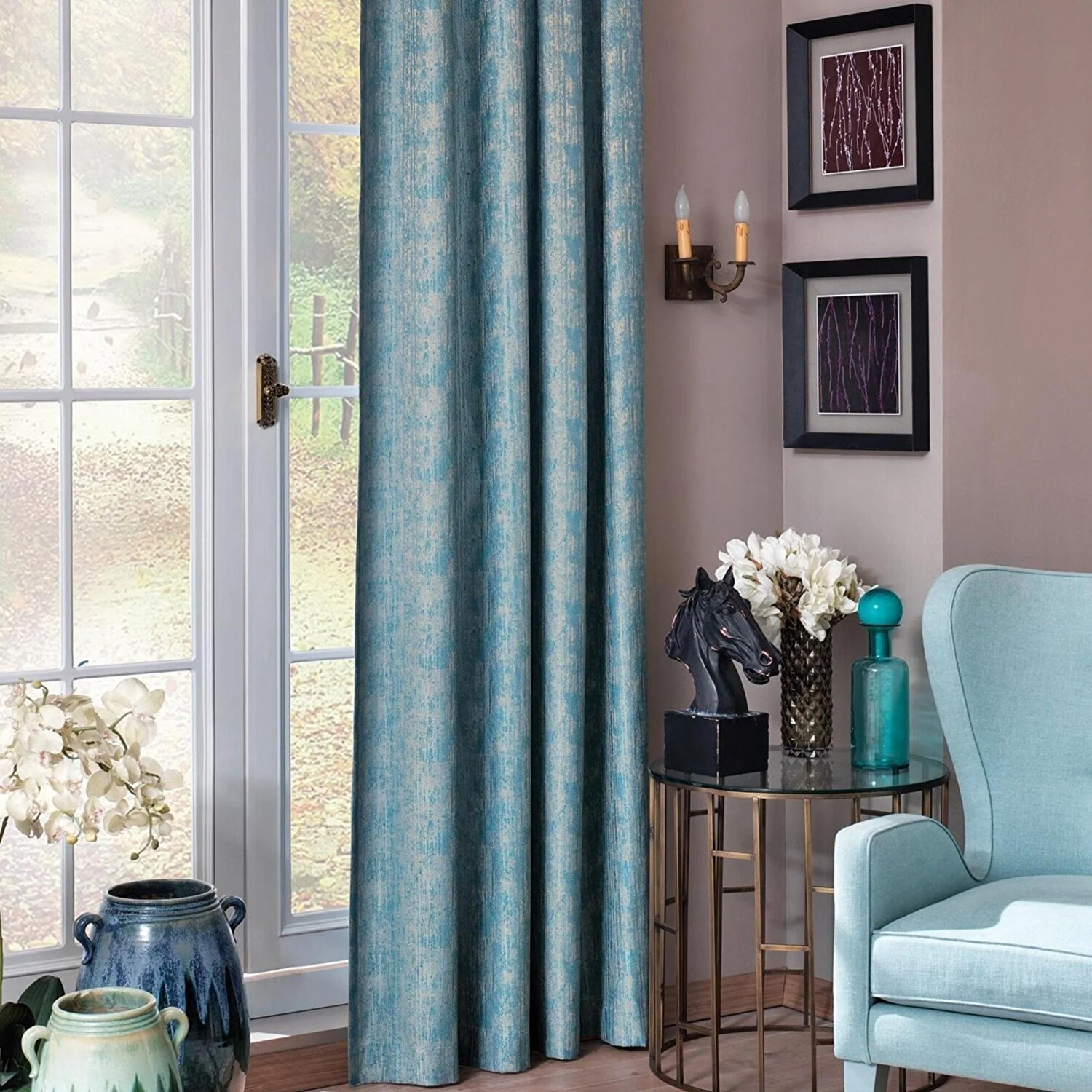 Taç Elsyum Hazır Fon Perde Mavi 170X270 cm