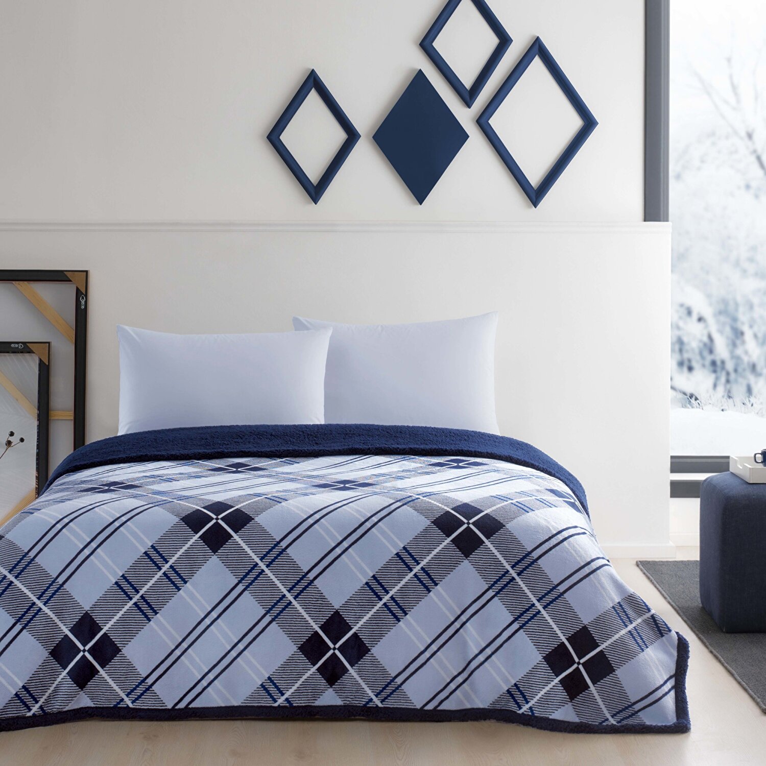 Taç Rialta Çift Kişilik Battaniyeli Çarşaf Seti Mavi