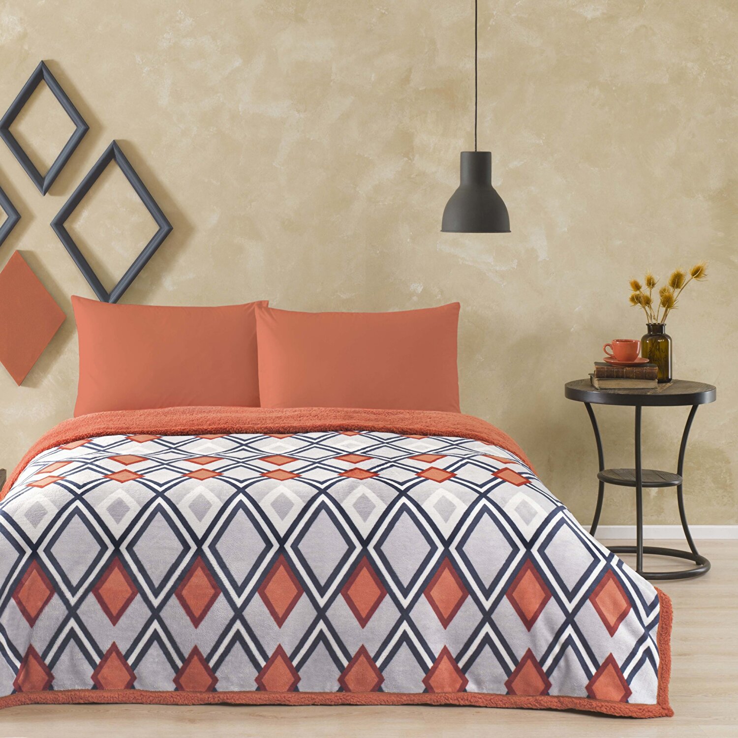 Taç Harlow Çift Kişilik Battaniyeli Çarşaf Seti Turuncu