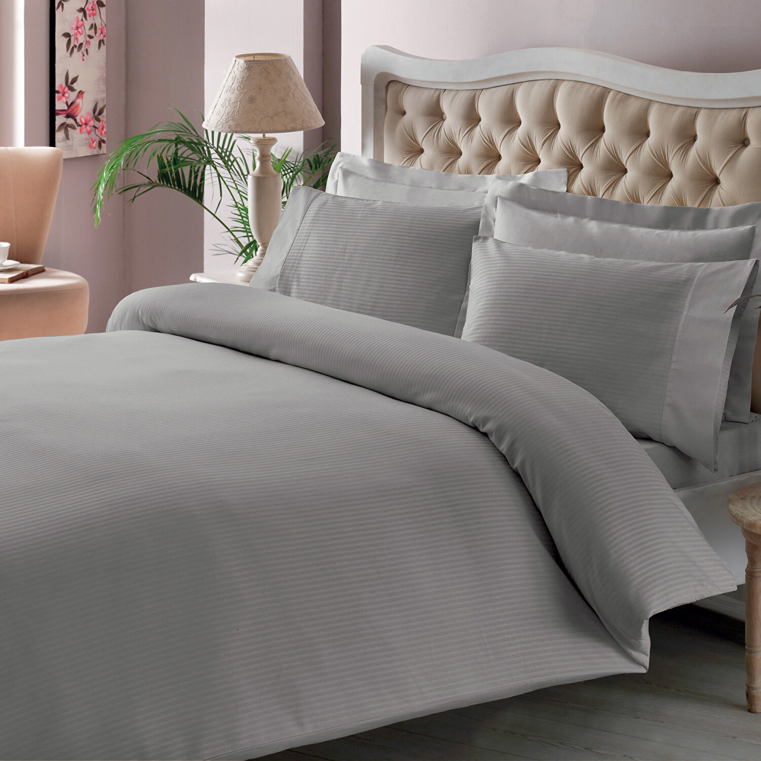 Taç Stripe Premium Basic King Size Nevresim Takımı Antrasit
