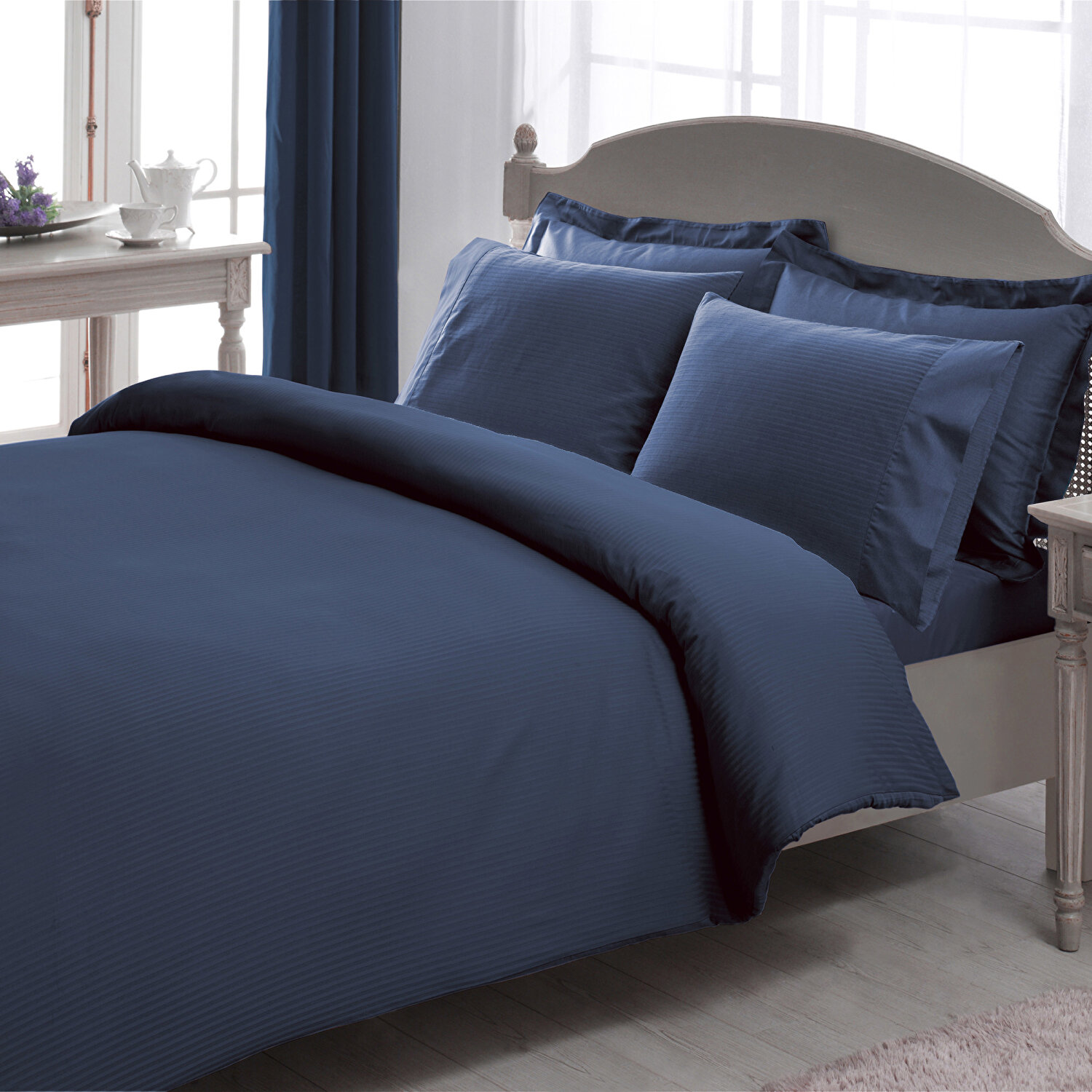 Taç Stripe Premium Basic King Size Nevresim Takımı Lacivert