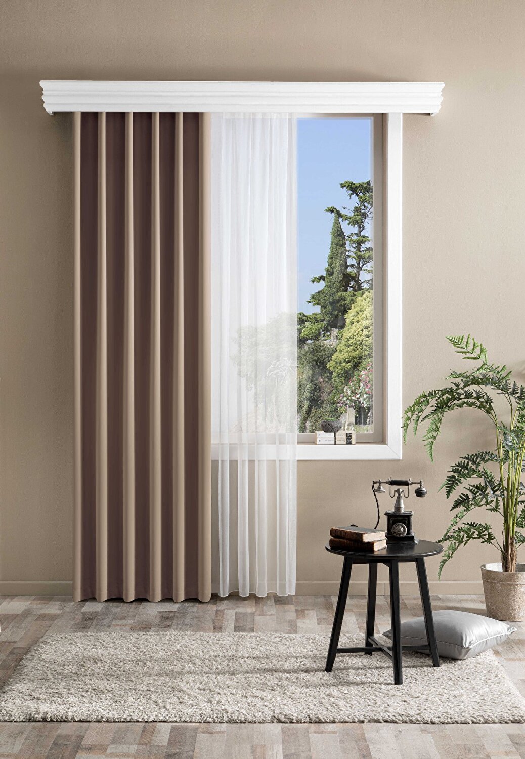 Taç Bright Hazır Fon Perde Bej 150x260 cm