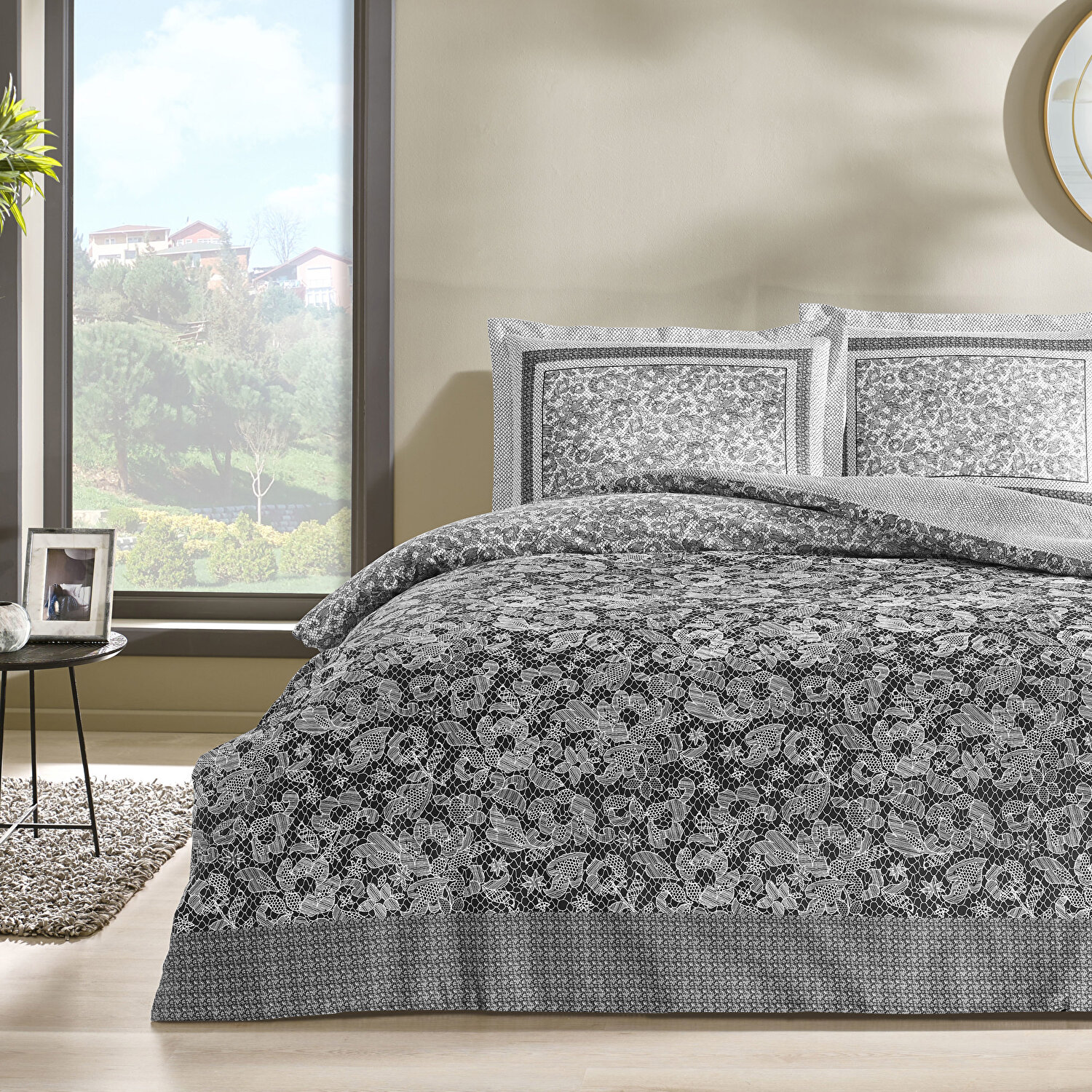 Taç Amelia Saten Çift Kişilik Nevresim Takımı Siyah