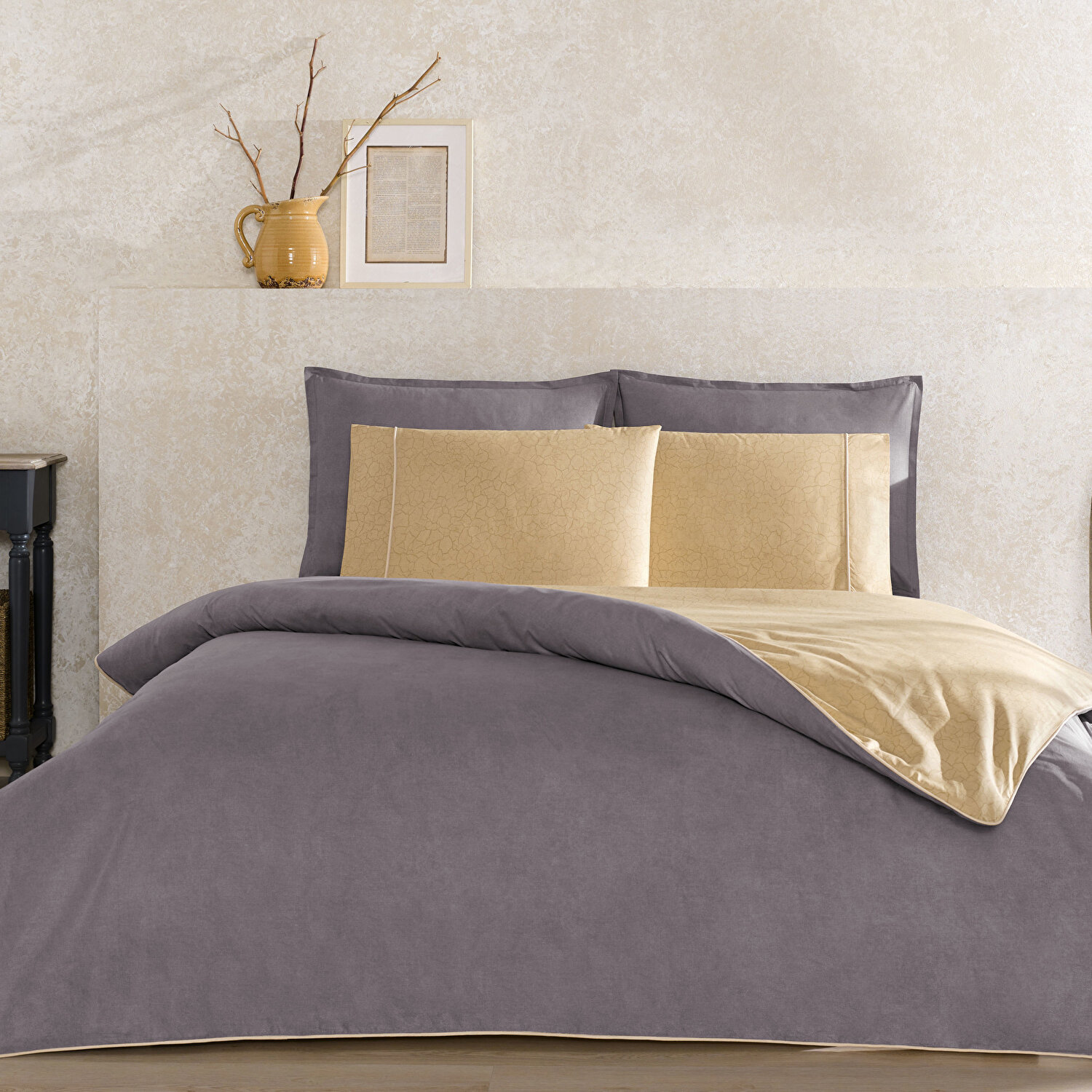 Taç Riven Biyeli Çift Kişilik Nevresim Takımı Antrasit