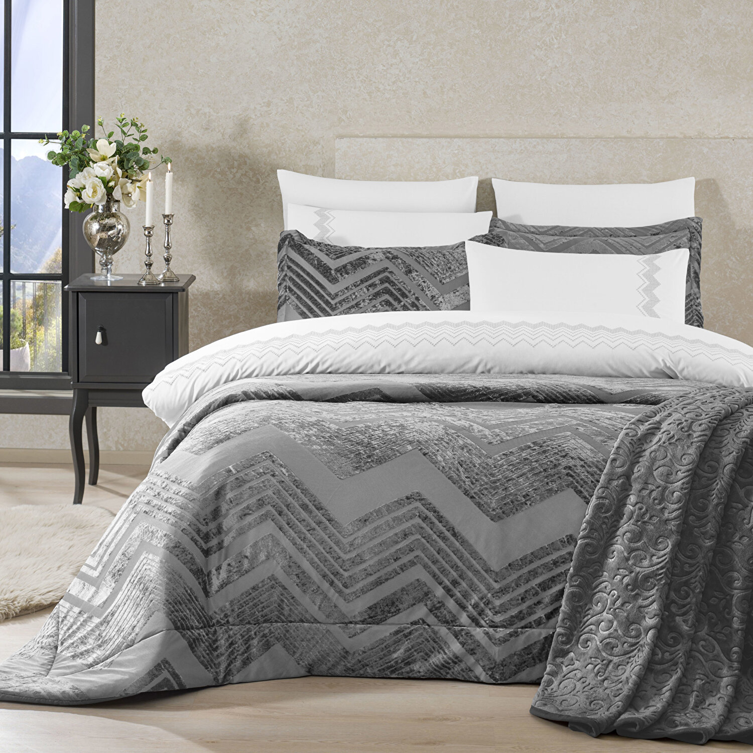 Taç Elora 18'li Masa Örtüsü Seti Antrasit