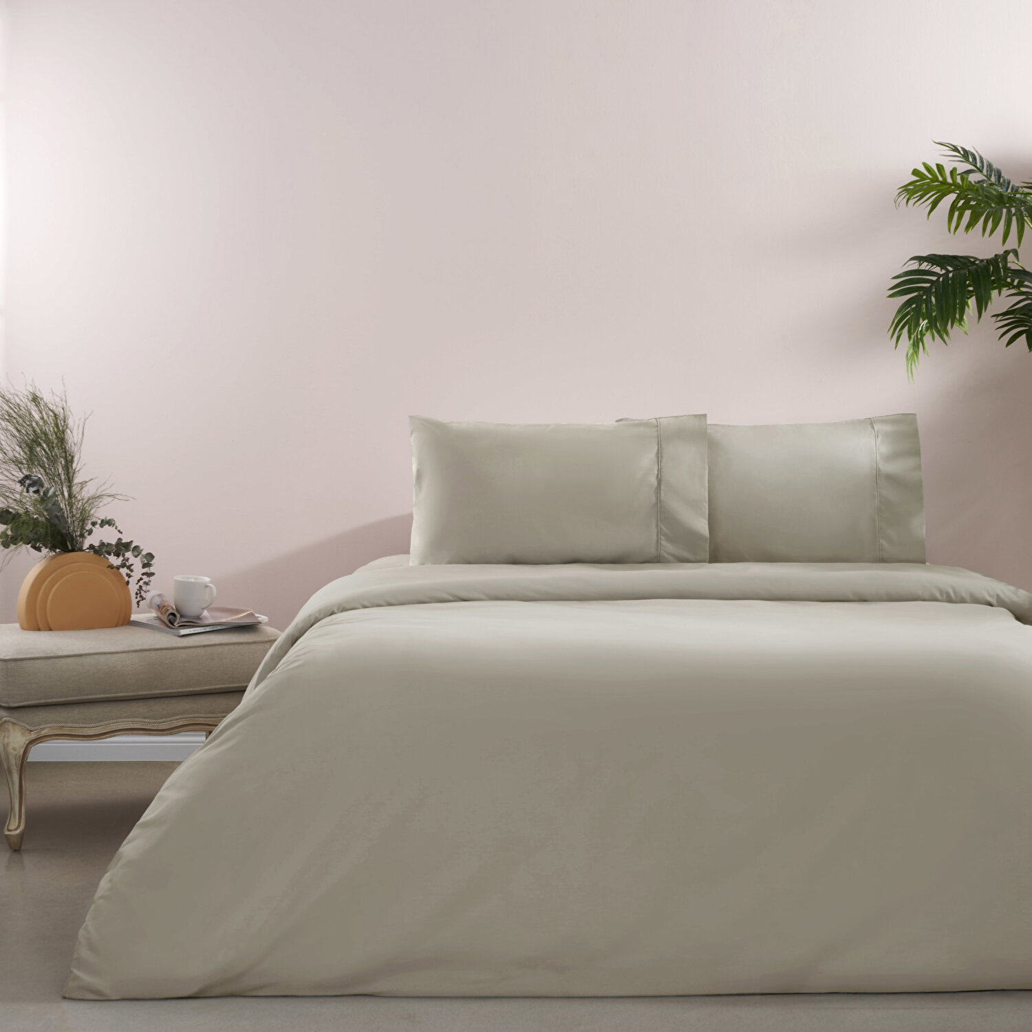 Taç Ranforce Basic Queen Size Nevresim Takımı Vizon