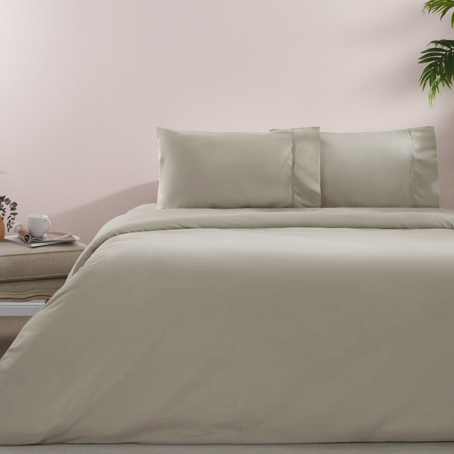 Taç Ranforce Basic Queen Size Nevresim Takımı Vizon