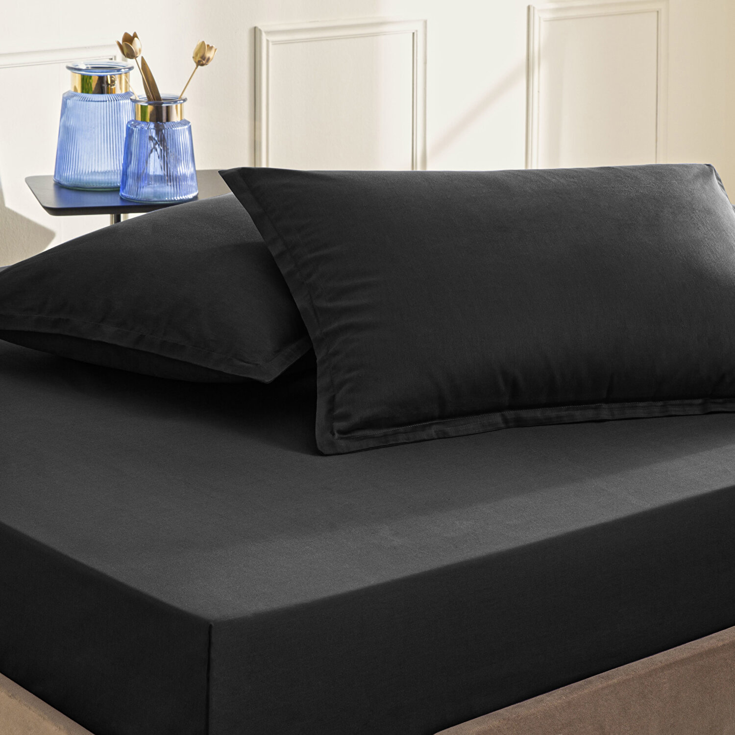 Taç Color Dreams Saten Çift Kişilik Çarşaf Seti Siyah
