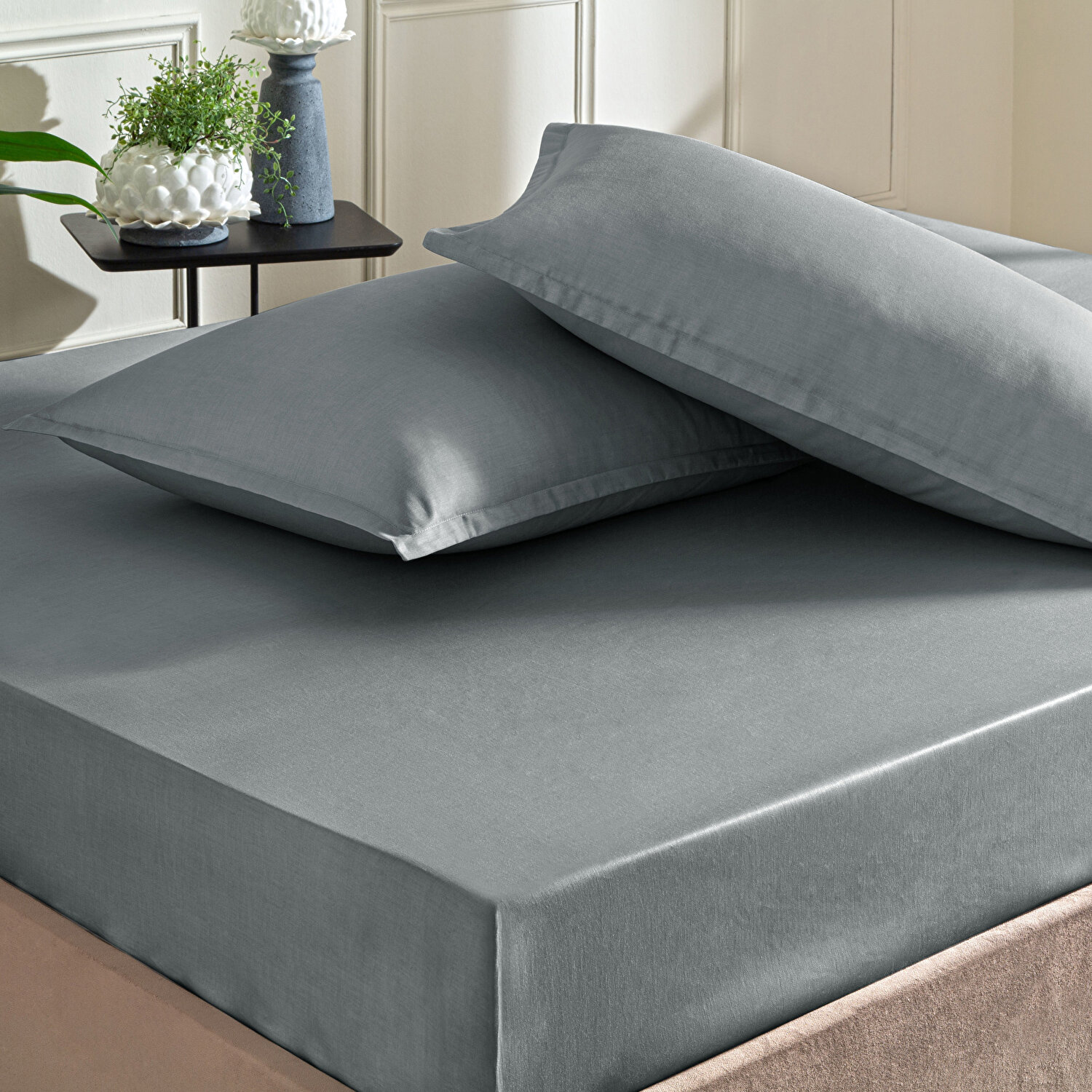 Taç Color Dreams Saten Çift Kişilik Çarşaf Seti Antrasit