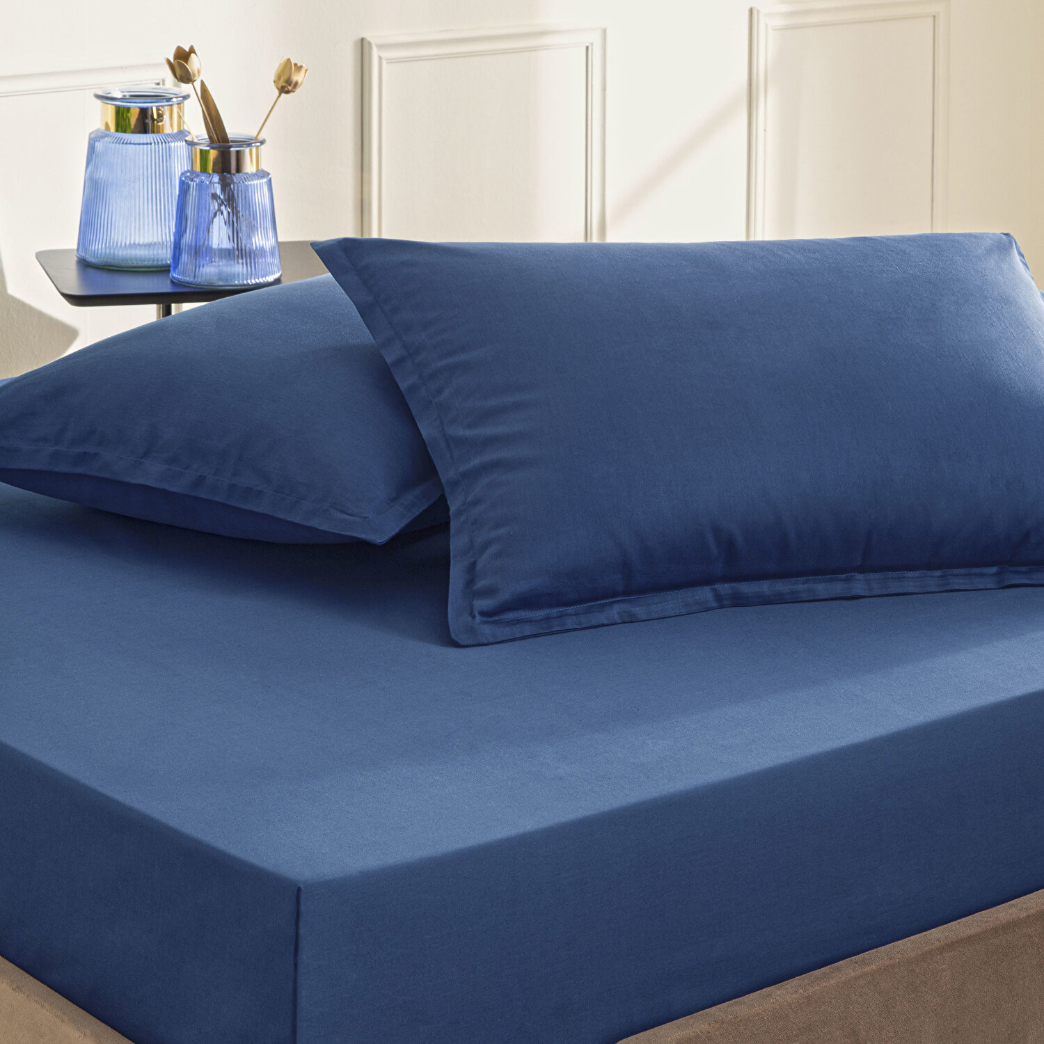Taç Color Dreams Saten Çift Kişilik Çarşaf Seti Lacivert