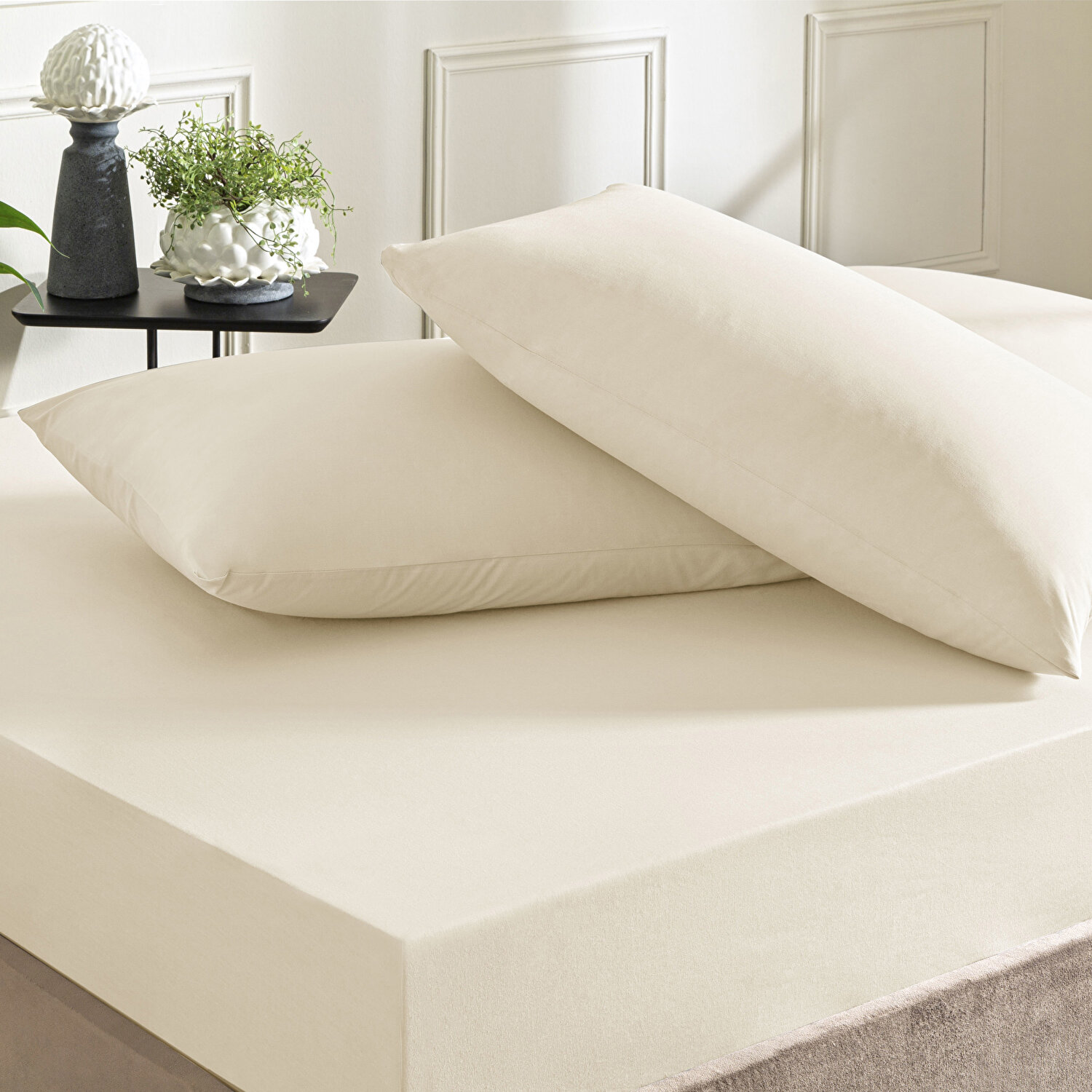 Taç Ranforce Lastikli Çift Kişilik Çarşaf Set Ekru