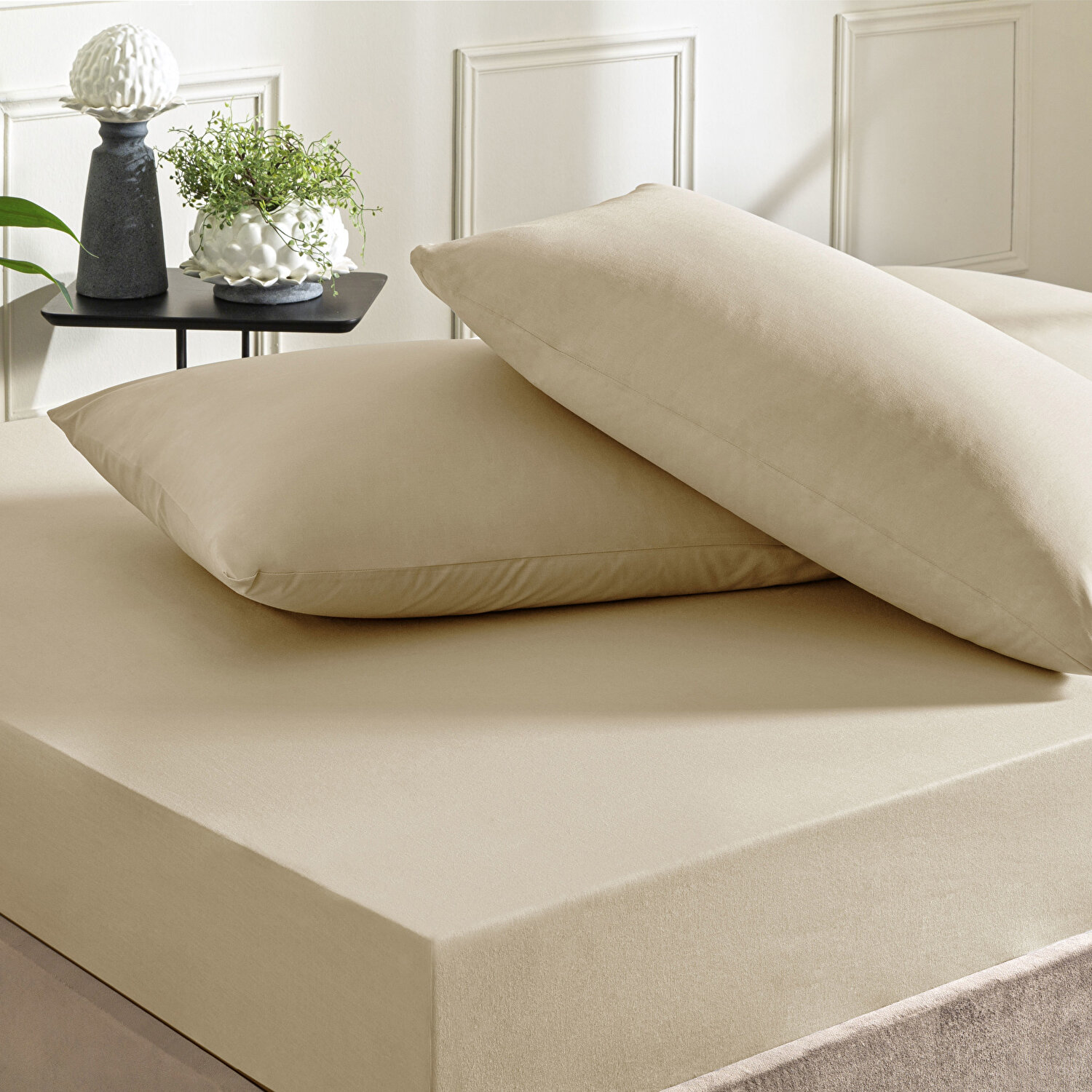 Taç Ranforce Lastikli Çift Kişilik Çarşaf Set Vizon