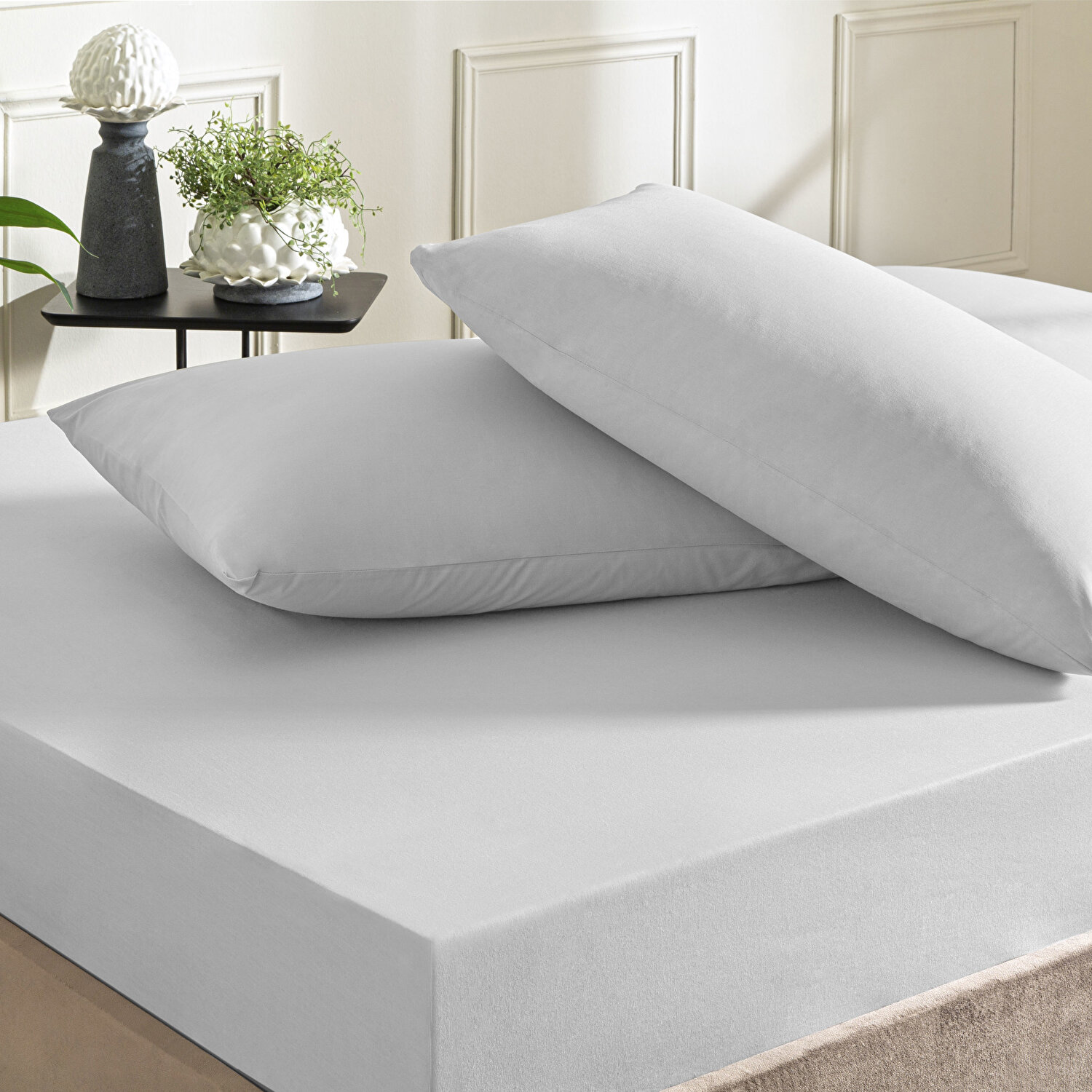 Taç Ranforce Lastikli Çift Kişilik Çarşaf Set Gri