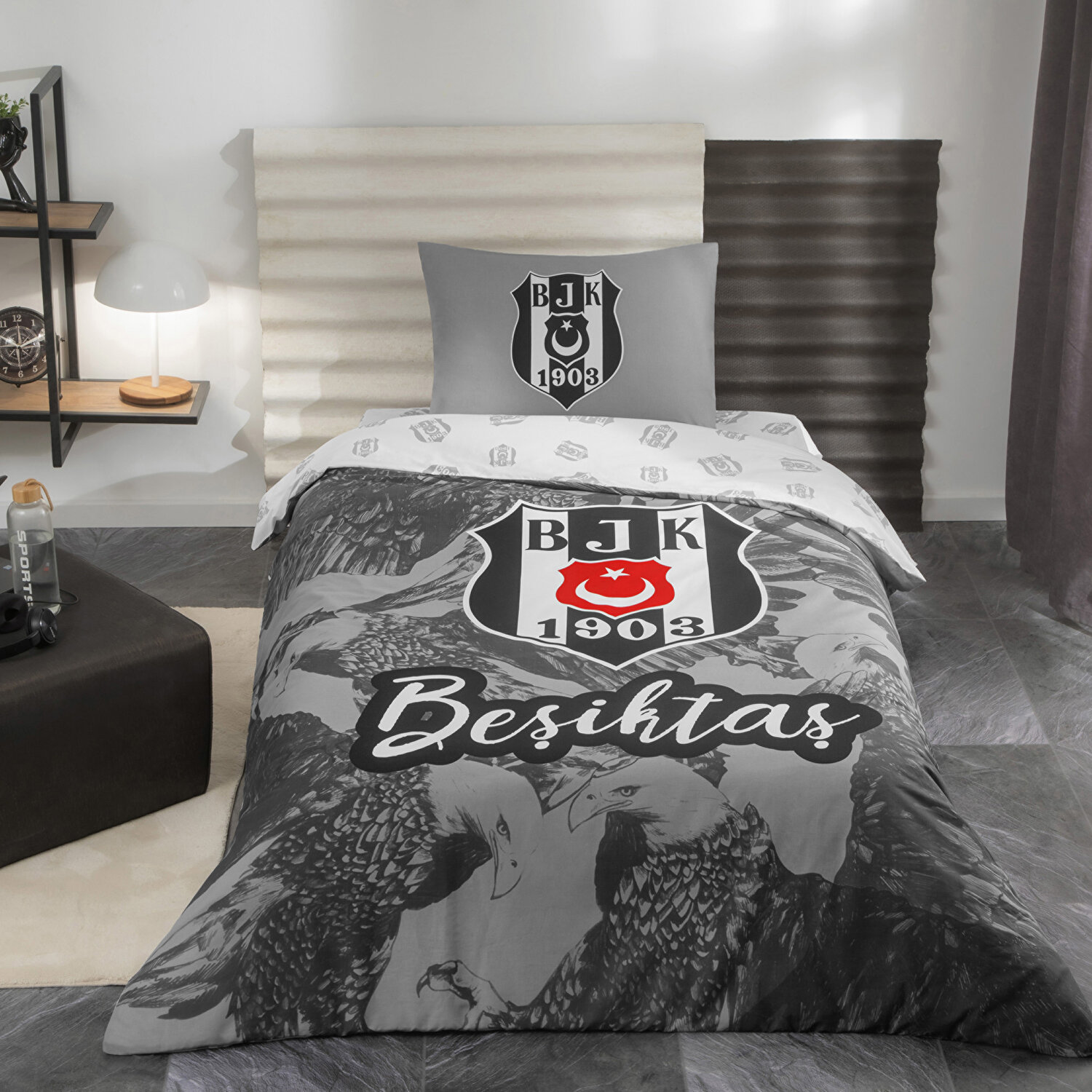 Taç Lisanslı Beşiktaş Kartal Tek Kişilik Pamuk Nevresim Takımı