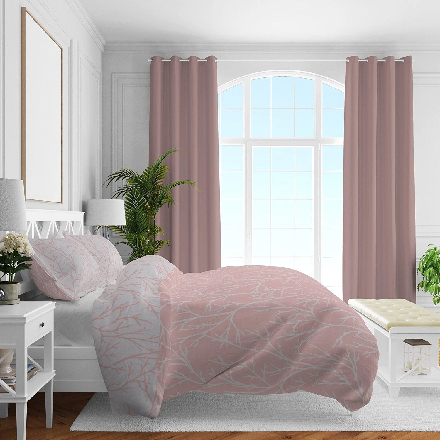 Brielle Çift Kişilik Saten Nevresim Seti Pembe