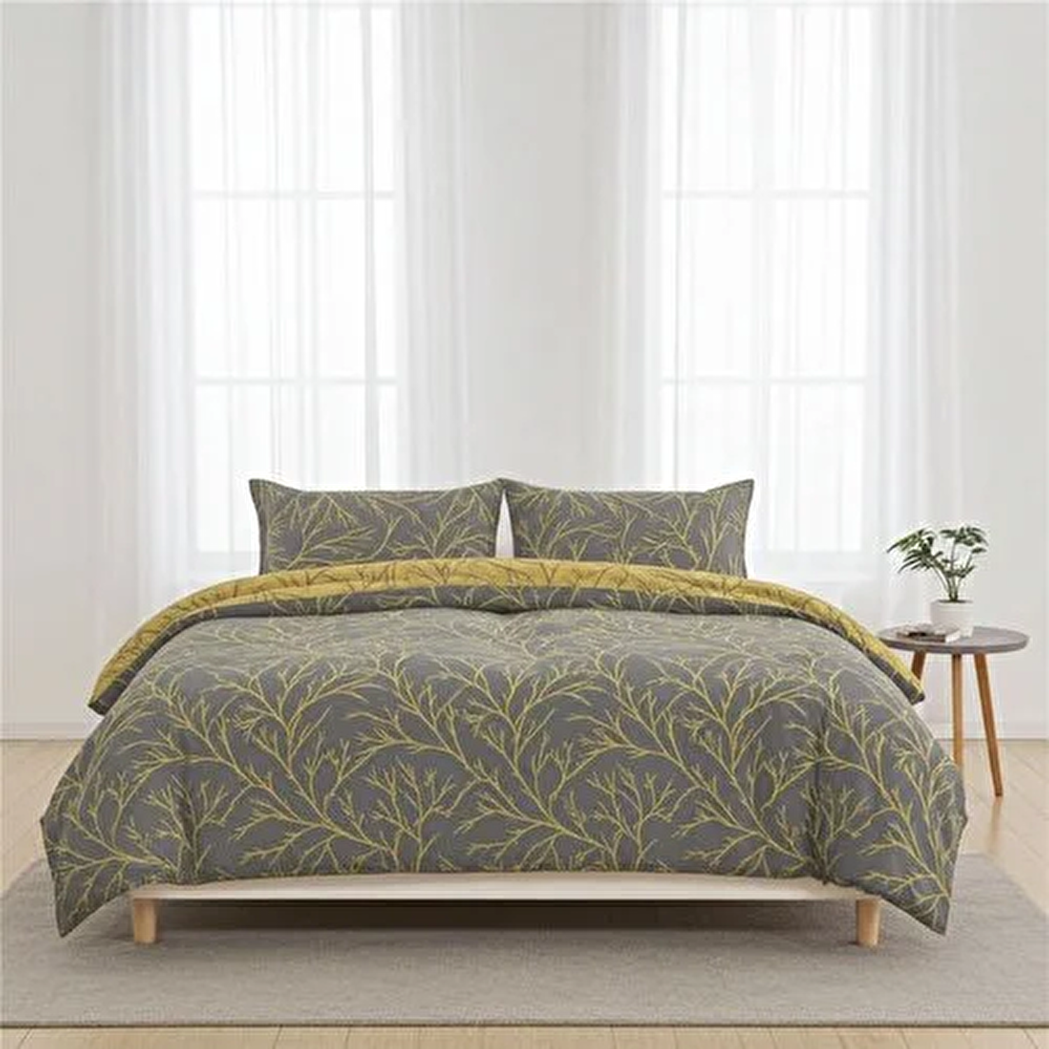 Brielle Queen Size Saten Nevresim Seti Sarı