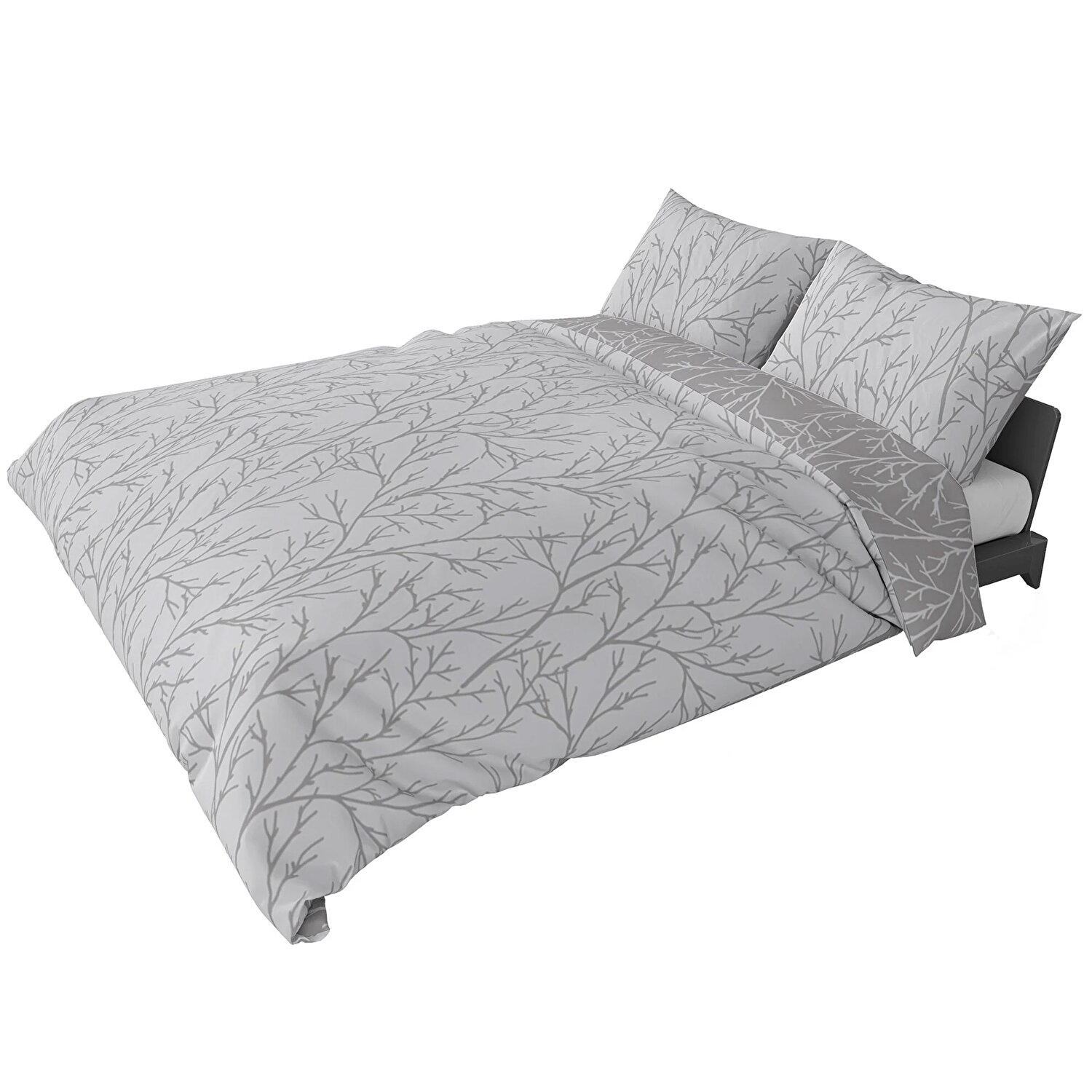 Brielle Queen Size Saten Nevresim Seti Gri