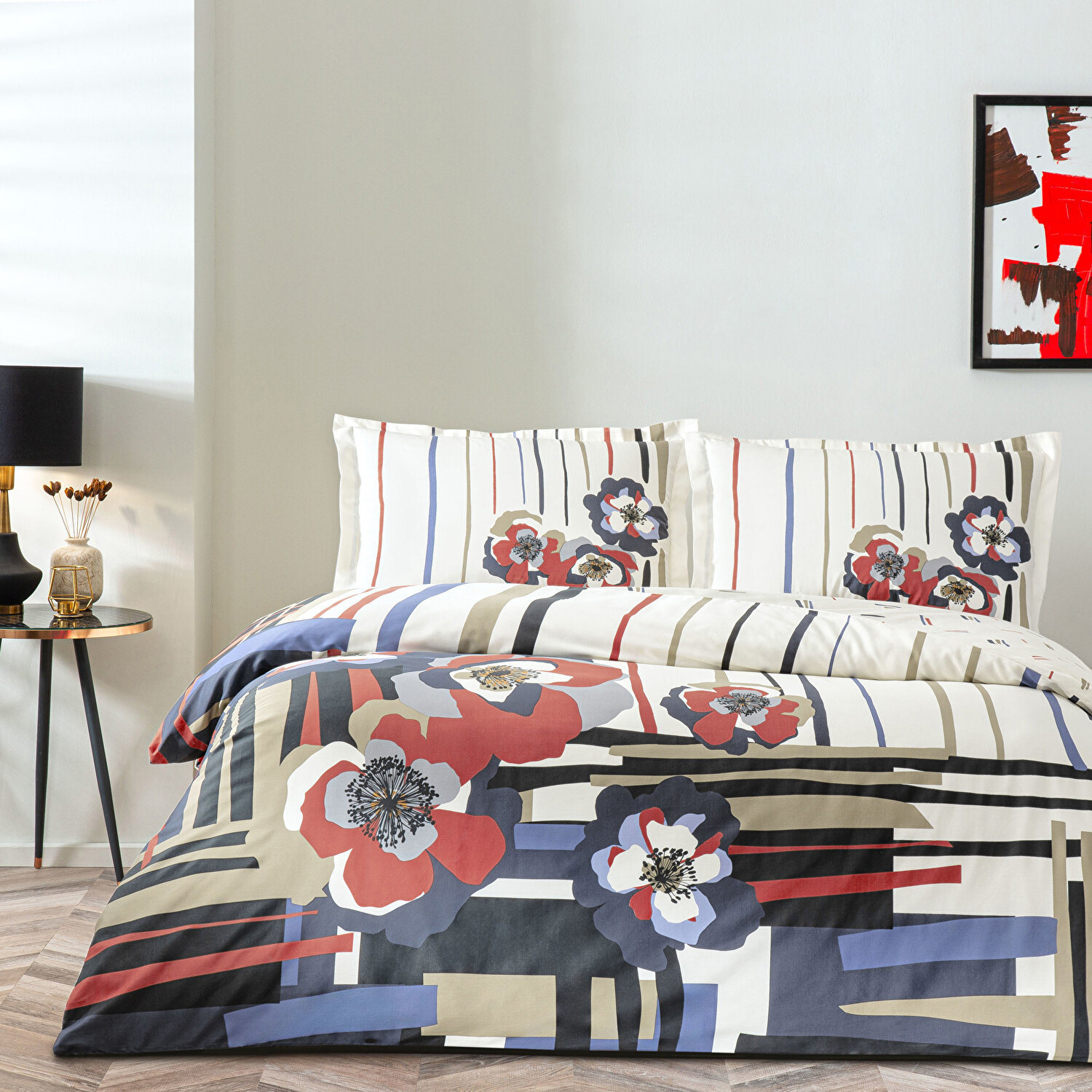 Taç Vanessa Saten Çift Kişilik Nevresim Takımı Kırmızı