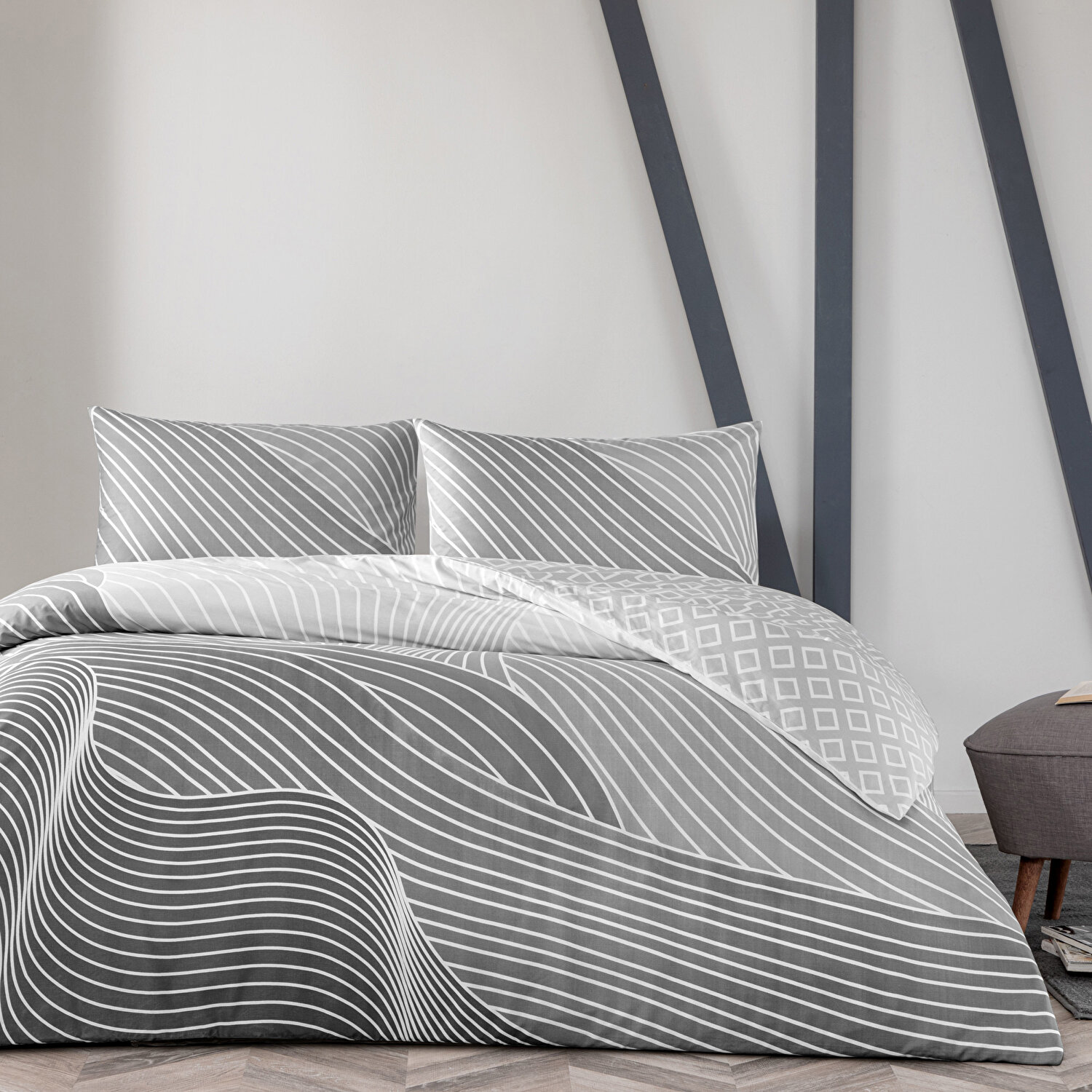 Taç Crumbly Ranforce Tek Kişilik Nevresim Takımı Gri