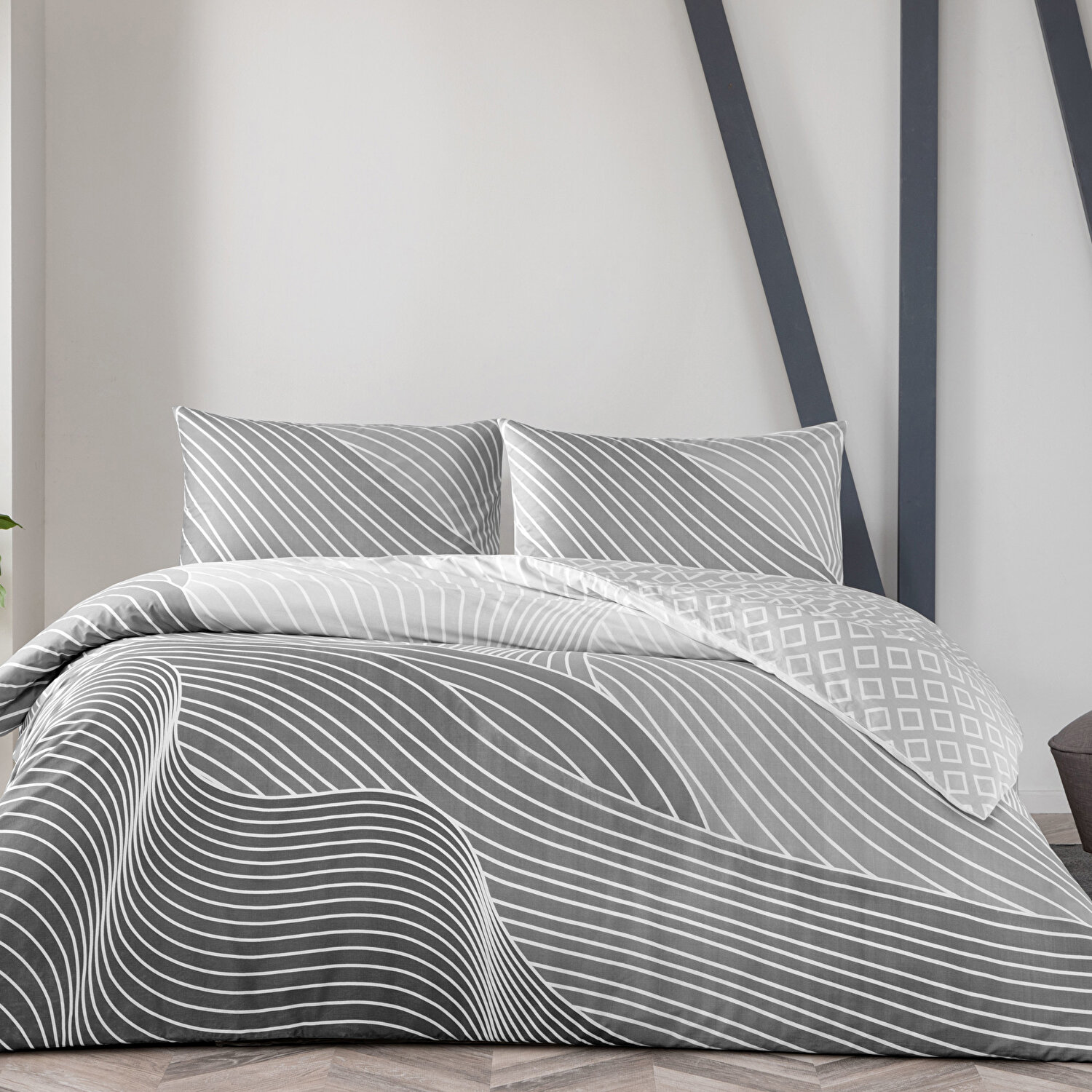 Taç Crumbly Ranforce Tek Kişilik Nevresim Takımı Gri