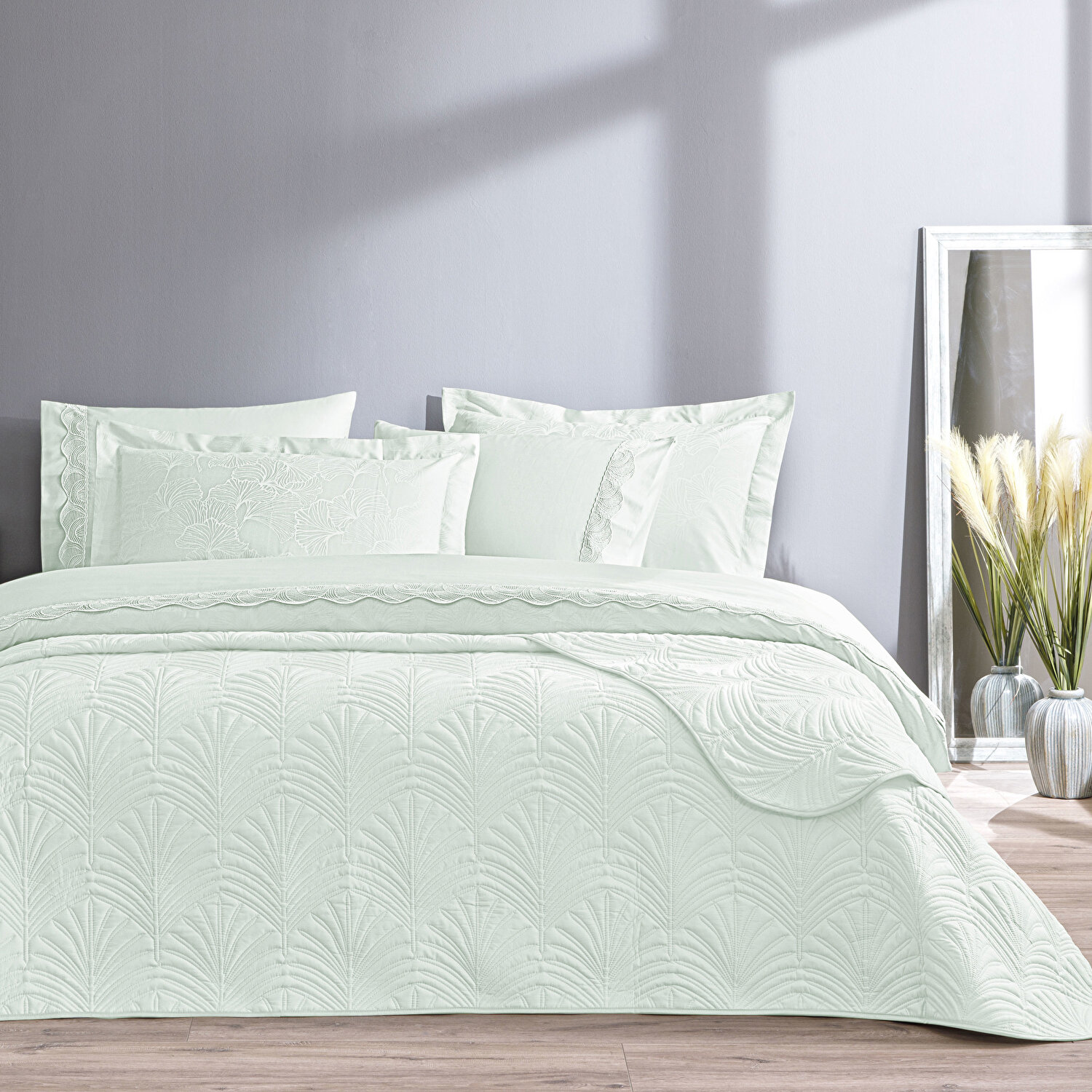 Taç Eleanor Yatak Örtülü Çift Kişilik Nevresim Seti Mint