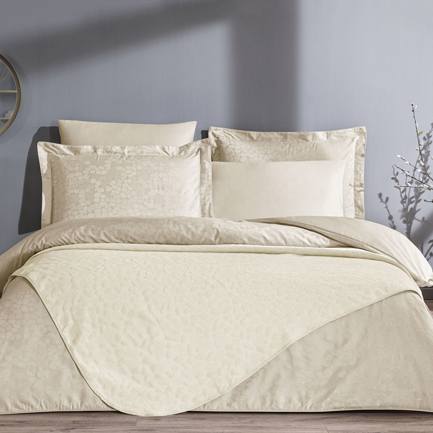 Taç Rodrigo Pikeli Çift Kişilik Nevresim Seti Camel