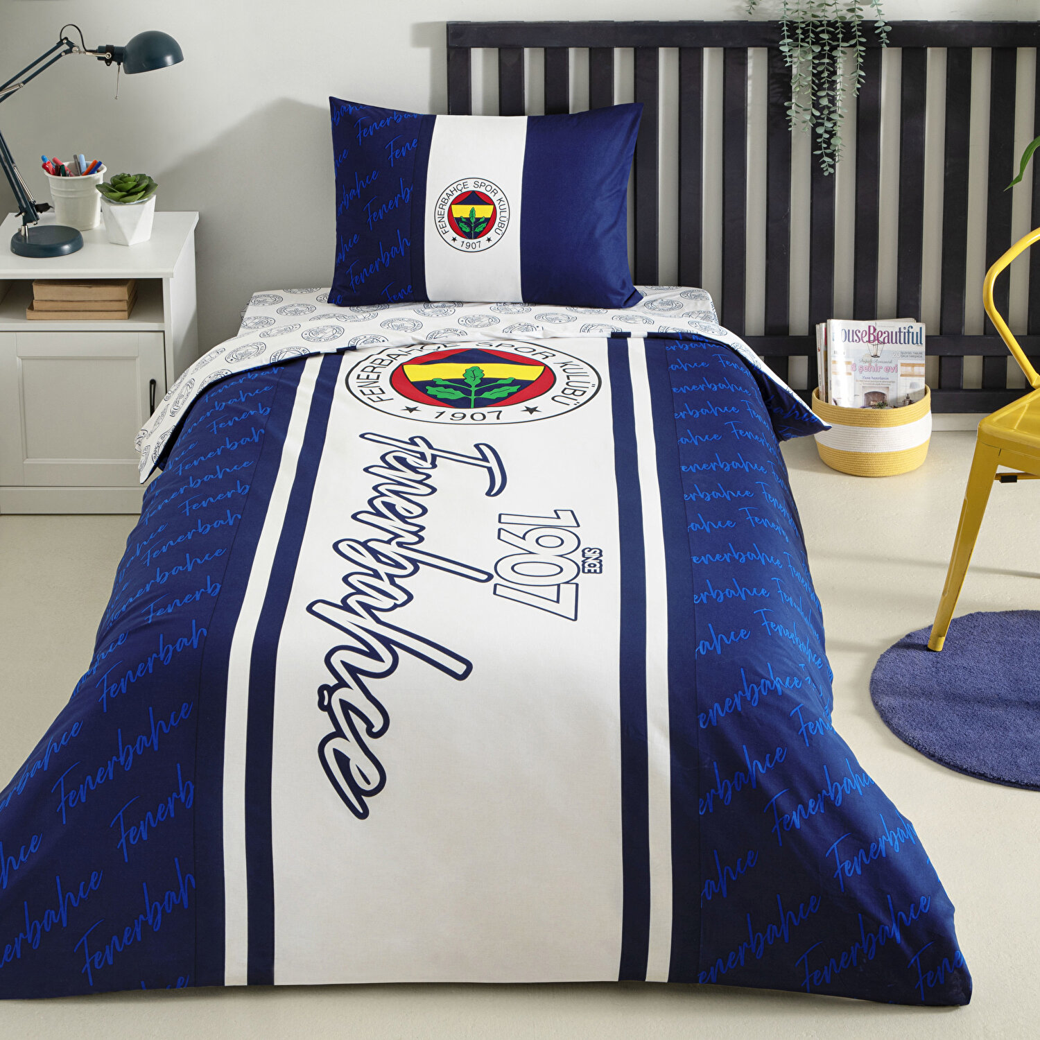 Taç Lisanslı Fenerbahçe 1907 Glow Tek Kişilik Pamuk Nevresim Takımı