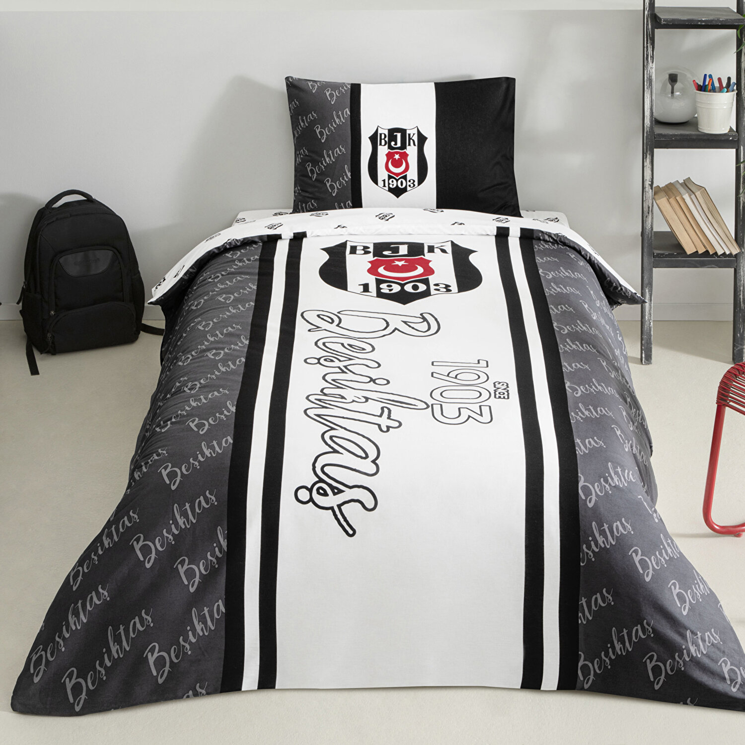 Taç Lisanslı Beşiktaş 1903 Glow Tek Kişilik Pamuk Nevresim Takımı