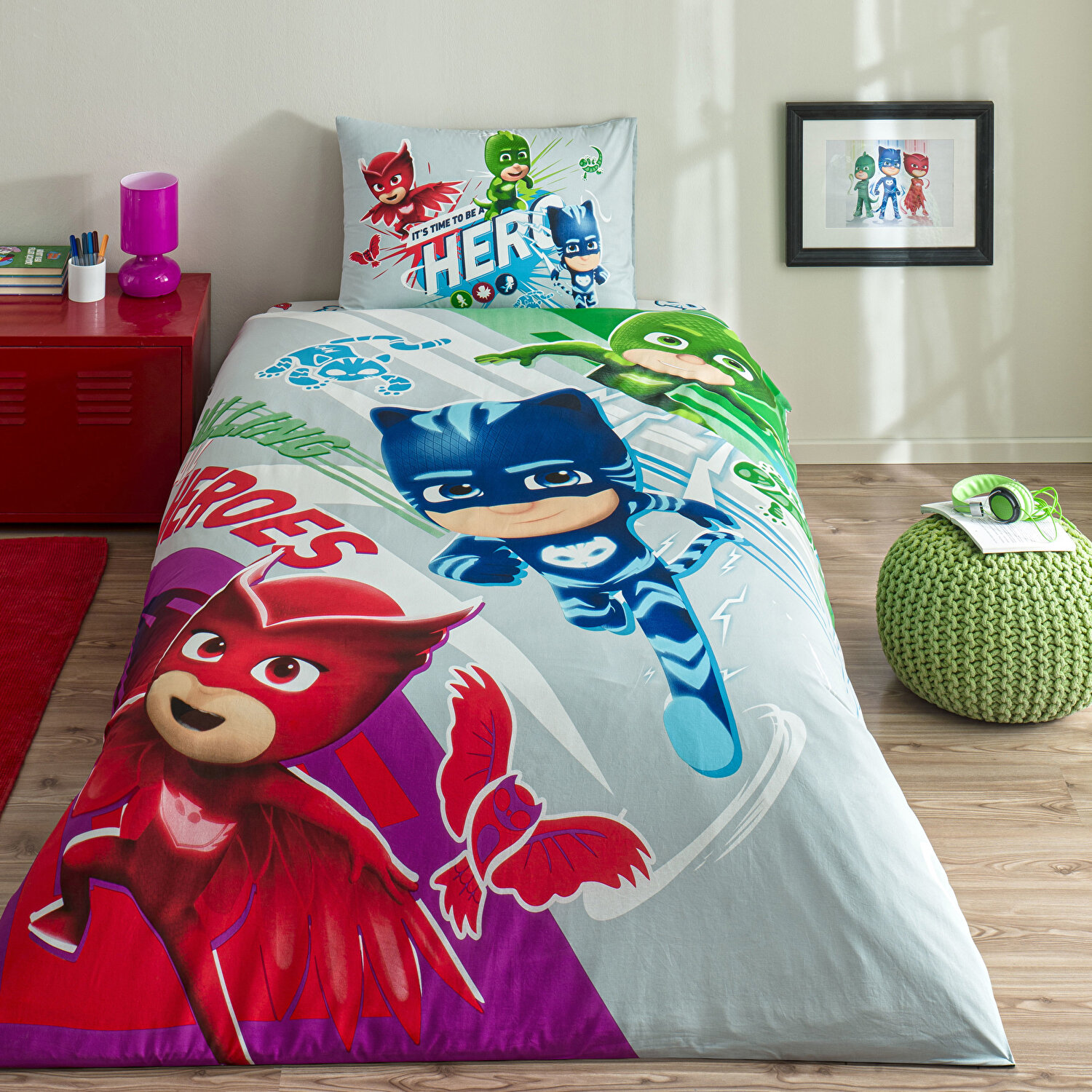 Taç Lisanslı Pj Masks Super Team Pamuk Tek Kişilik Nevresim Takımı