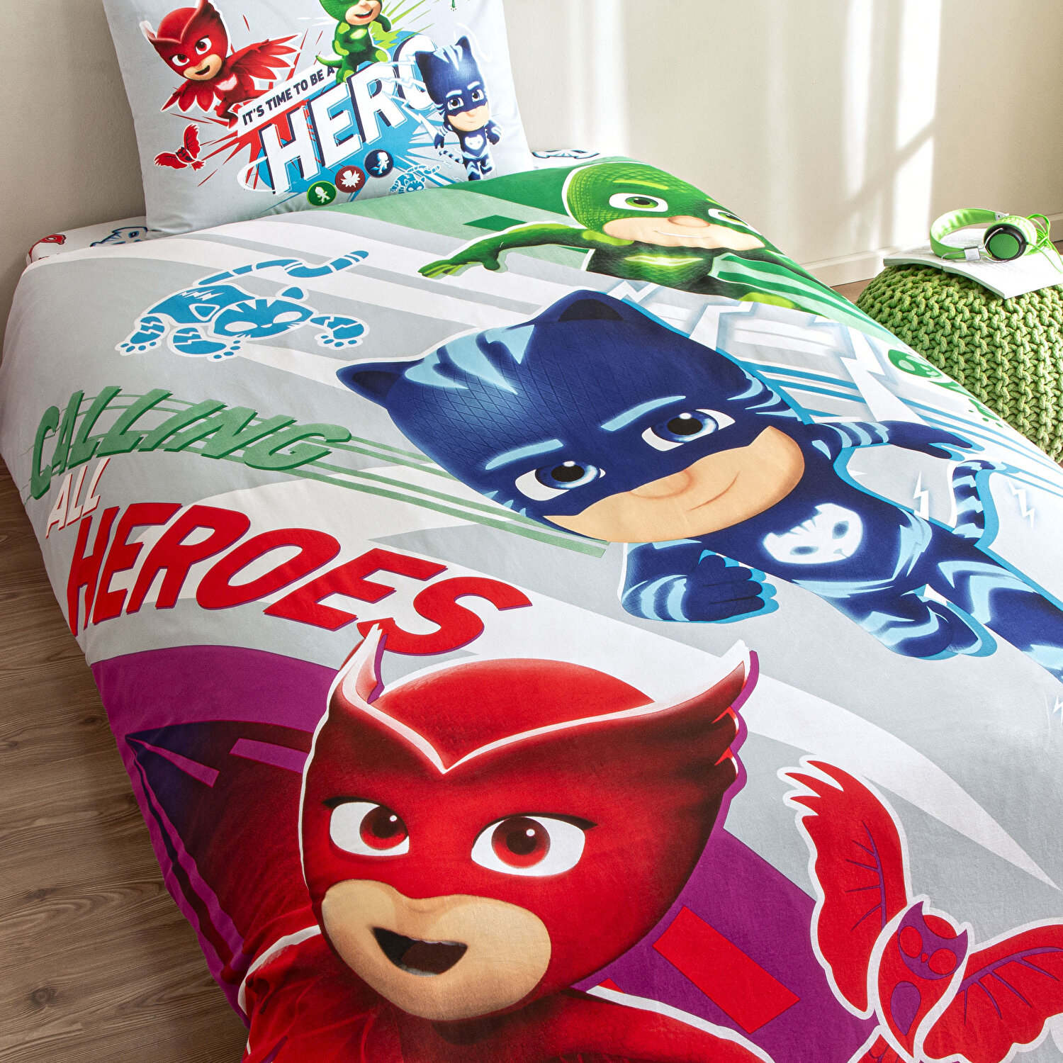 Taç Lisanslı Pj Masks Super Team Pamuk Tek Kişilik Nevresim Takımı