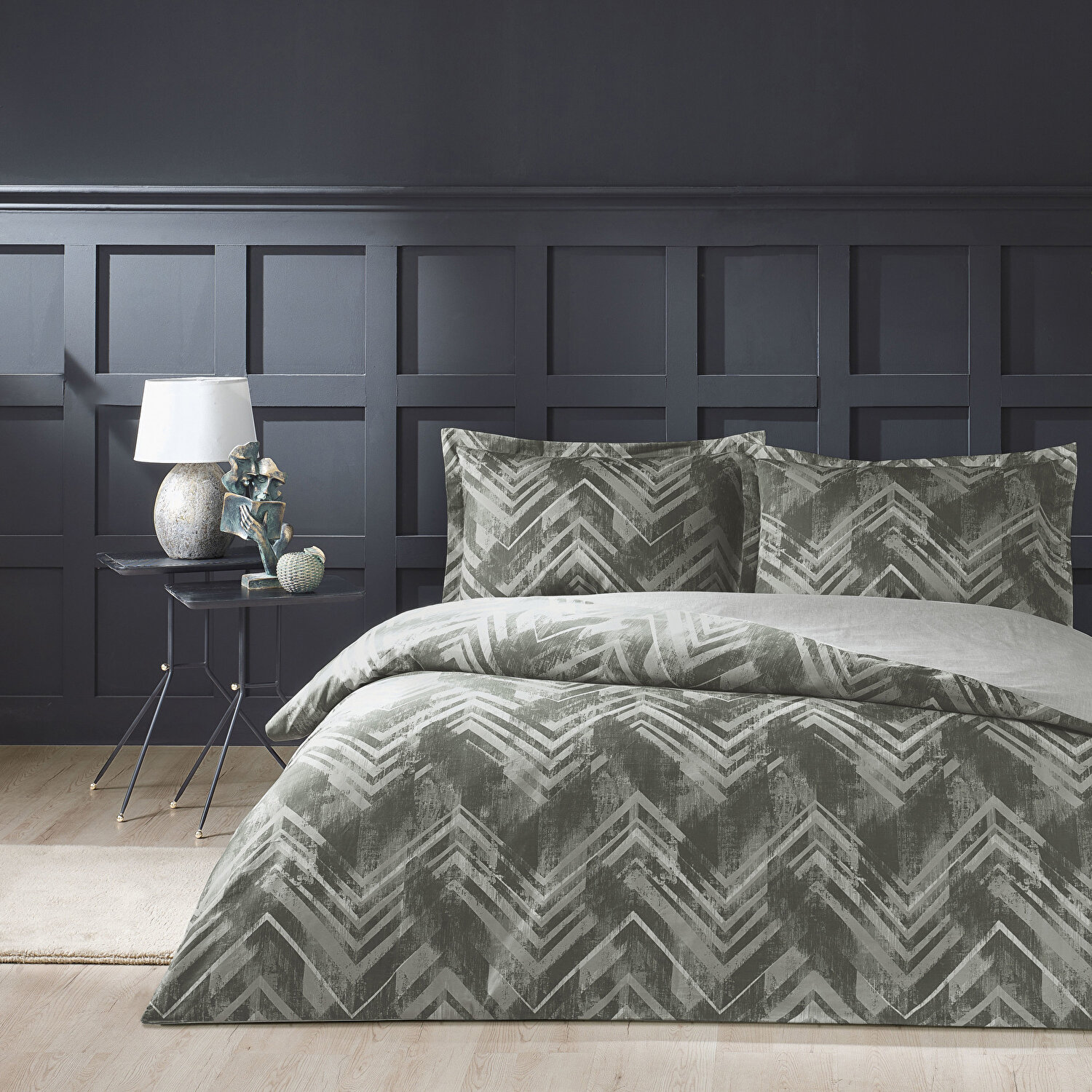 Taç Edith Saten Çift Kişilik Nevresim Takımı Antrasit