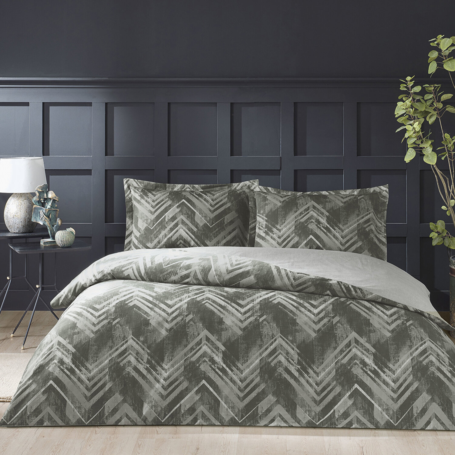 Taç Edith Saten Çift Kişilik Nevresim Takımı Antrasit