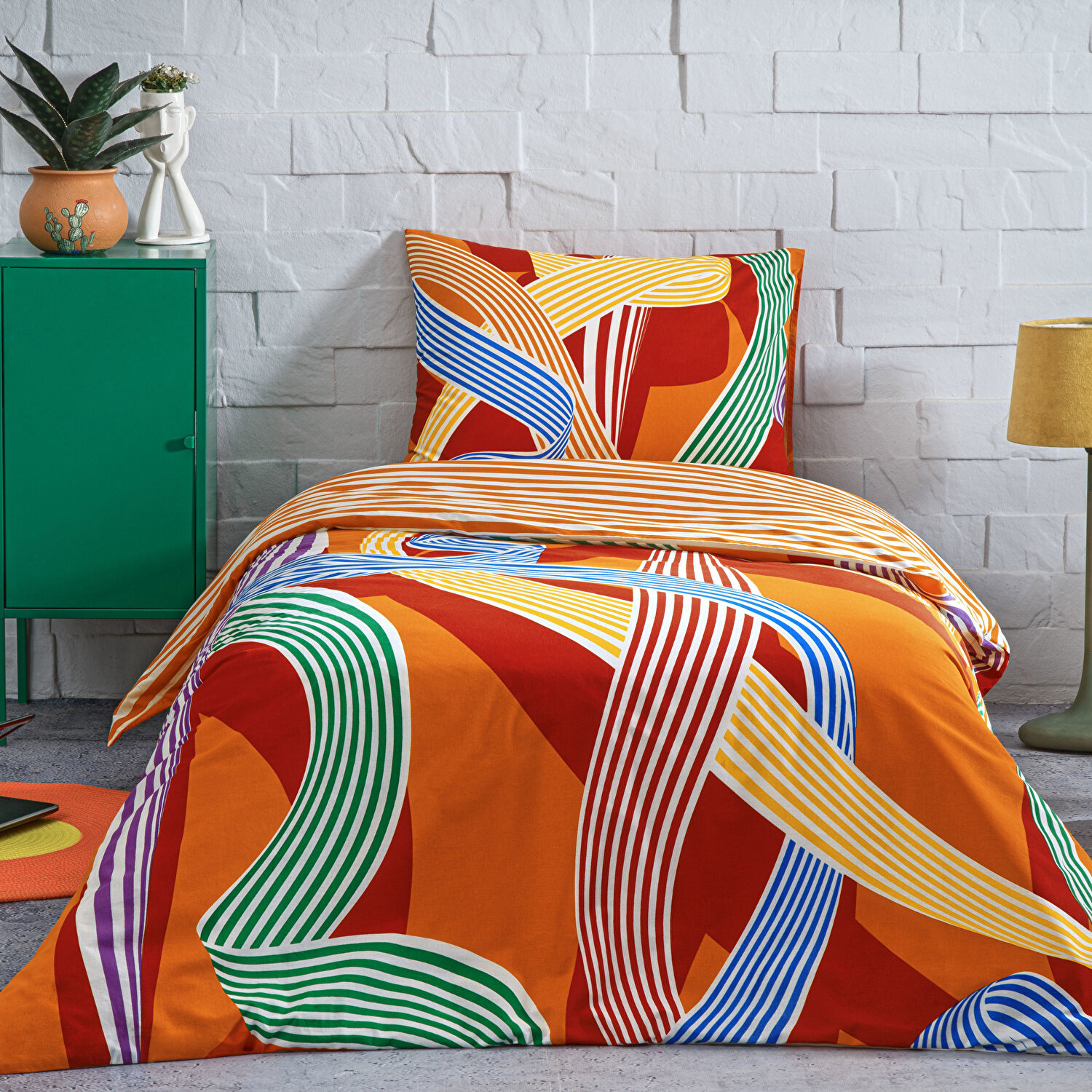 Taç Meadow Ranforce Tek Kişilik Nevresim Takımı Turuncu