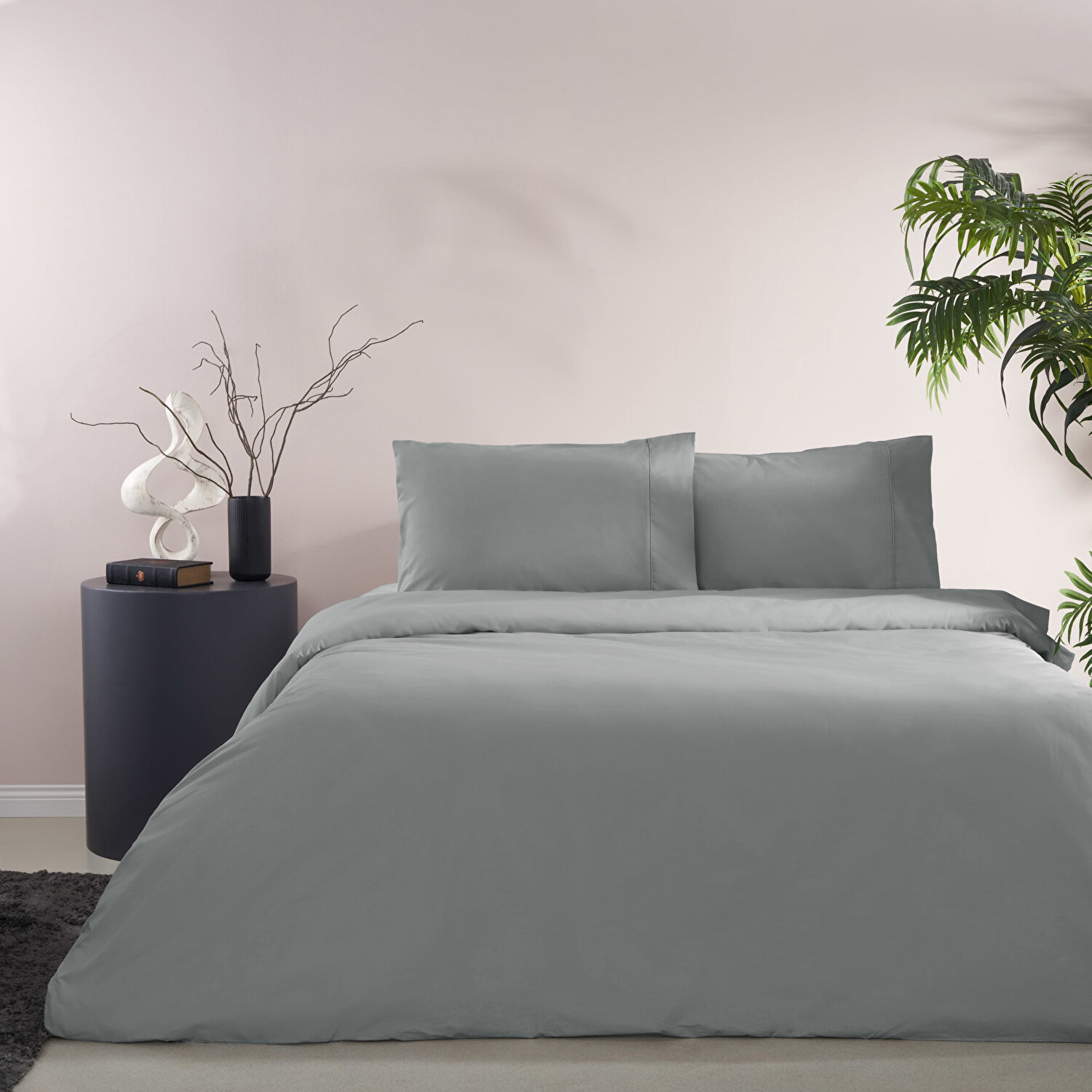 Taç Ranforce Basic Queen Size Nevresim Takımı Gri