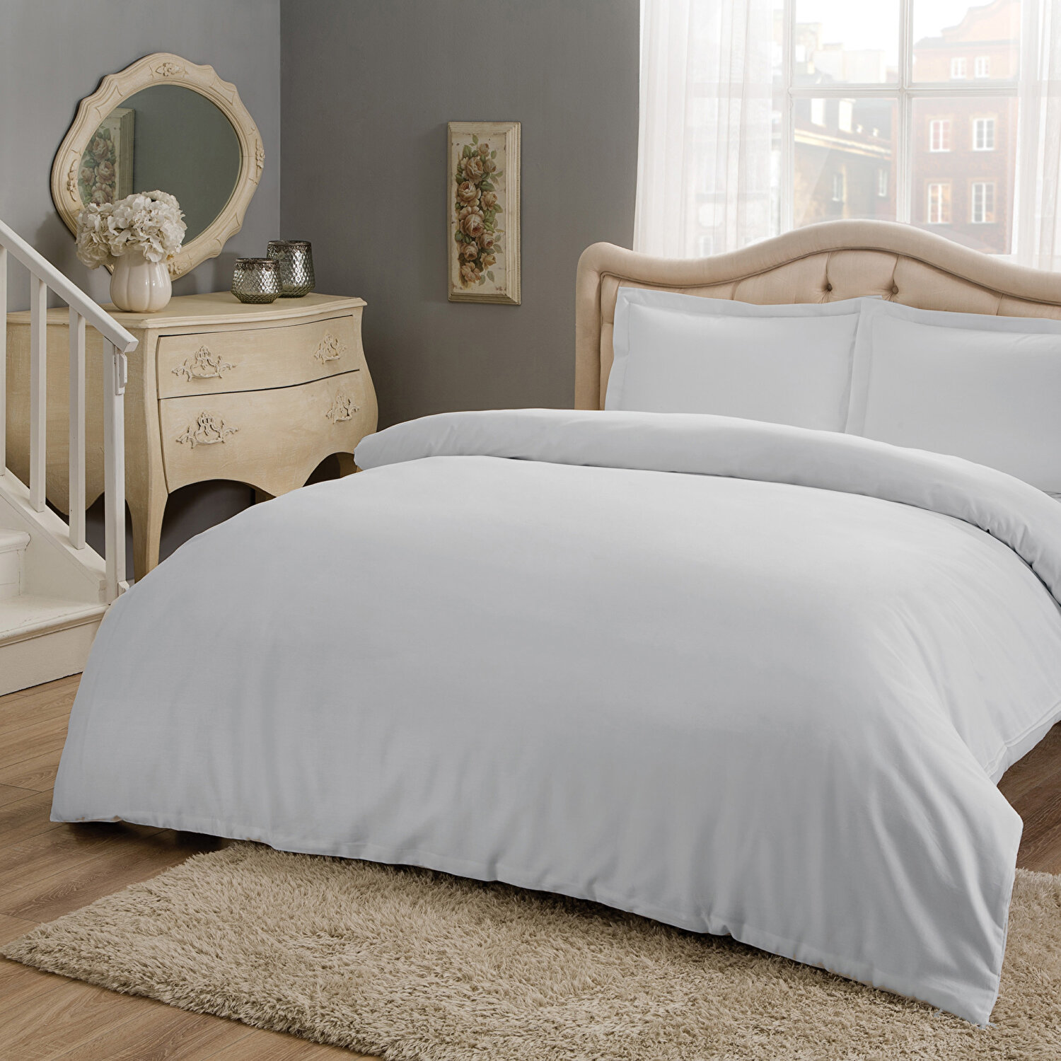 Taç Saten Basic King Size Nevresim Takımı Gri