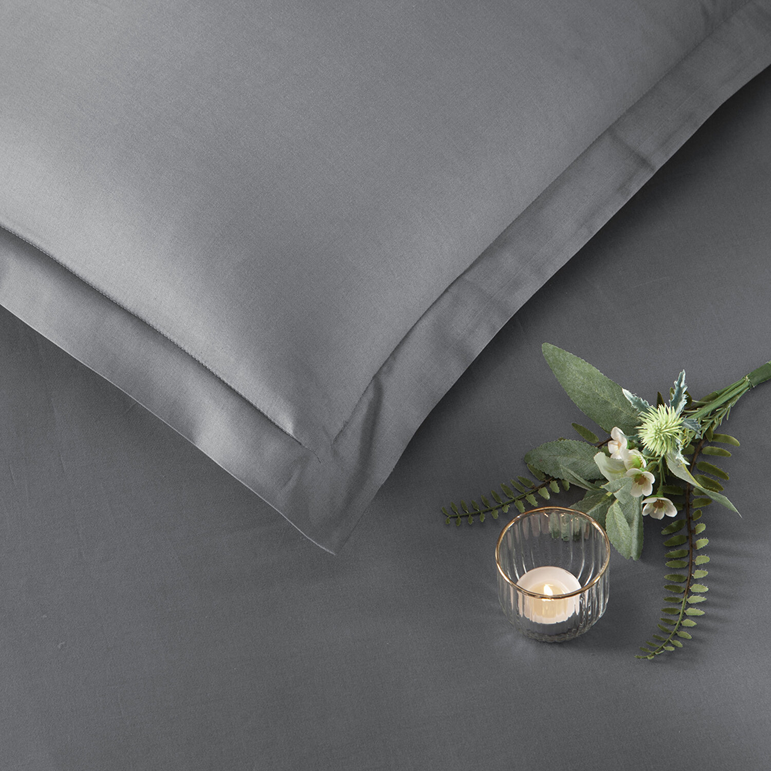 Taç Saten Basic King Size Nevresim Takımı Antrasit