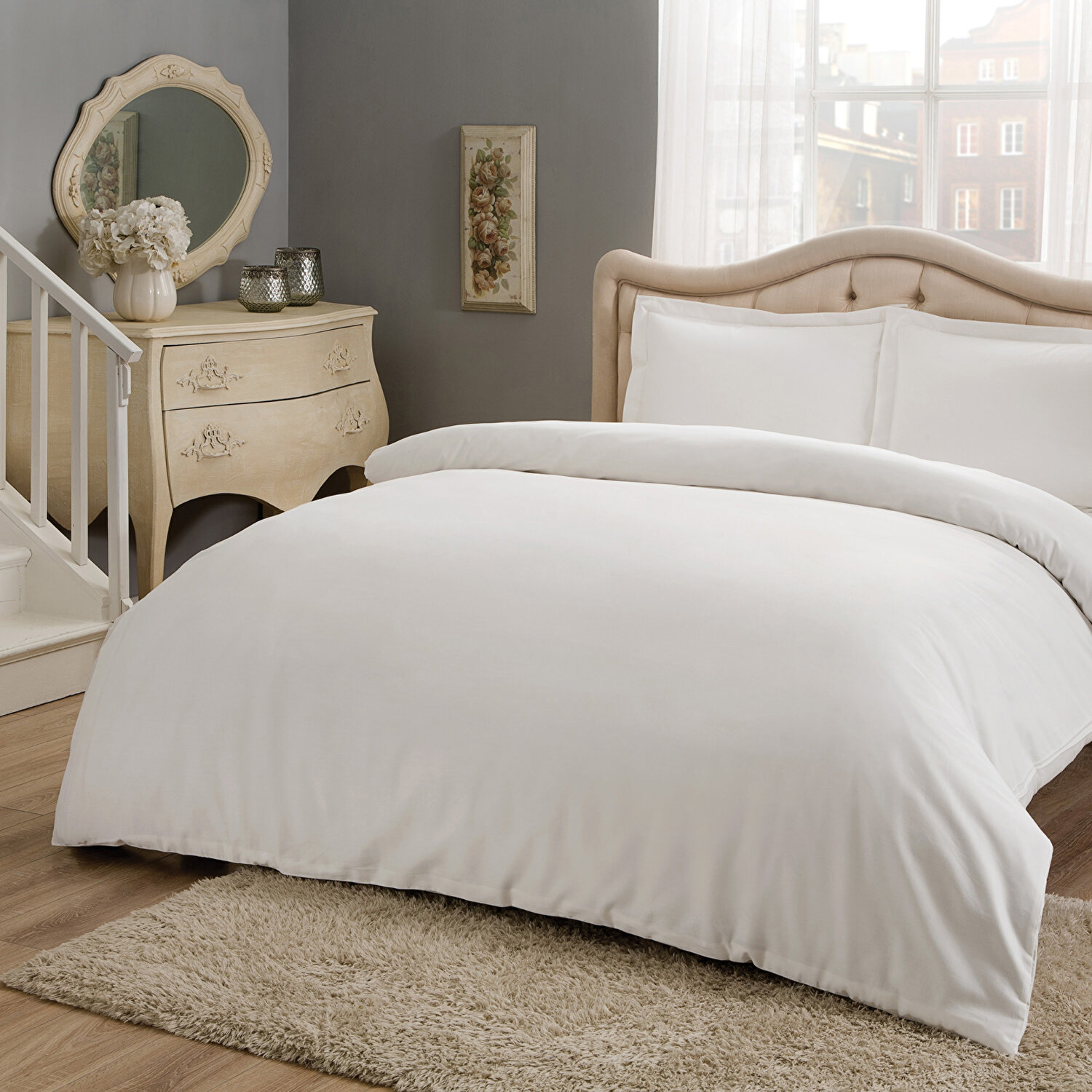 Taç Saten Basic King Size Nevresim Takımı Beyaz