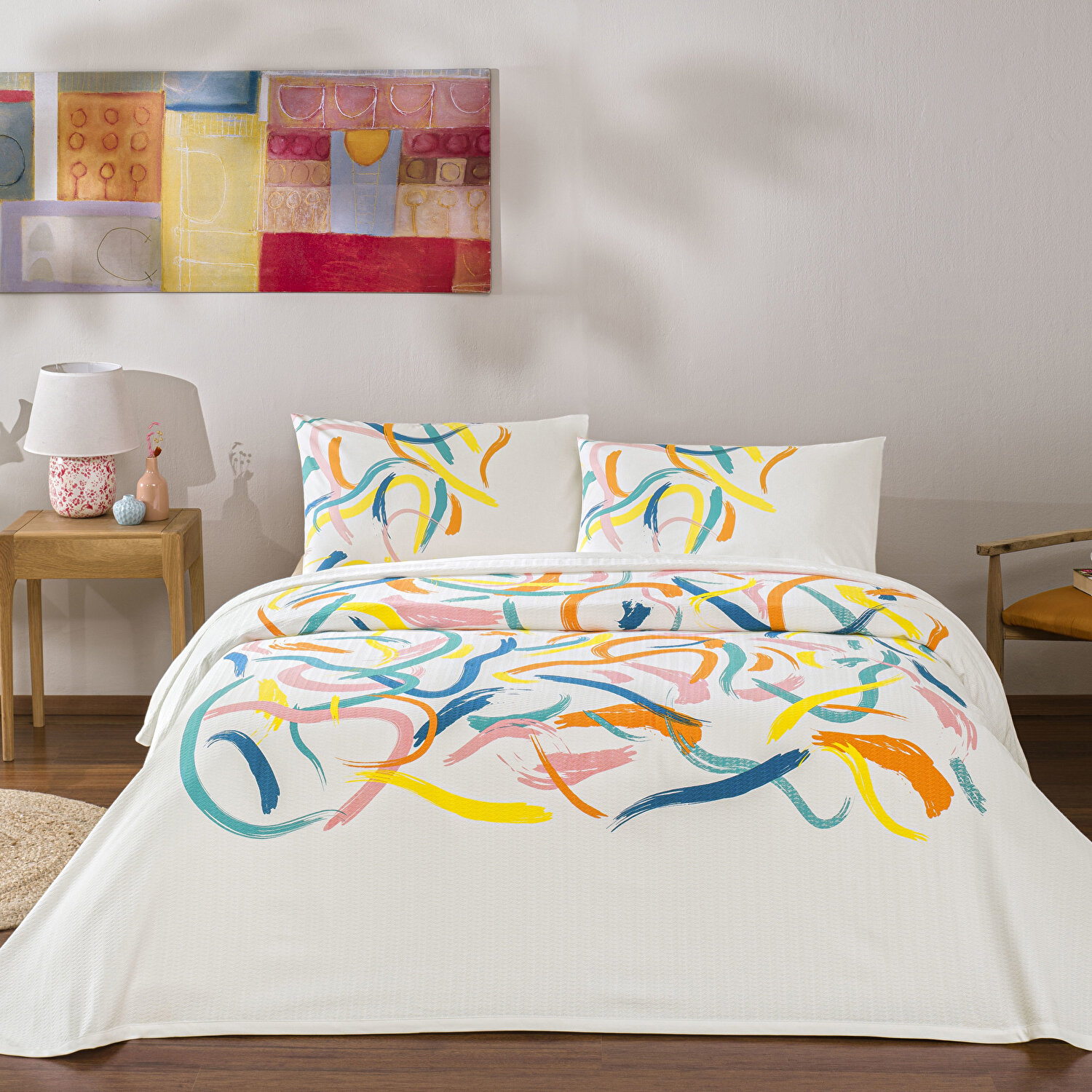 Taç Baskılı Zest Çift Kişilik Pike Takımı Turuncu