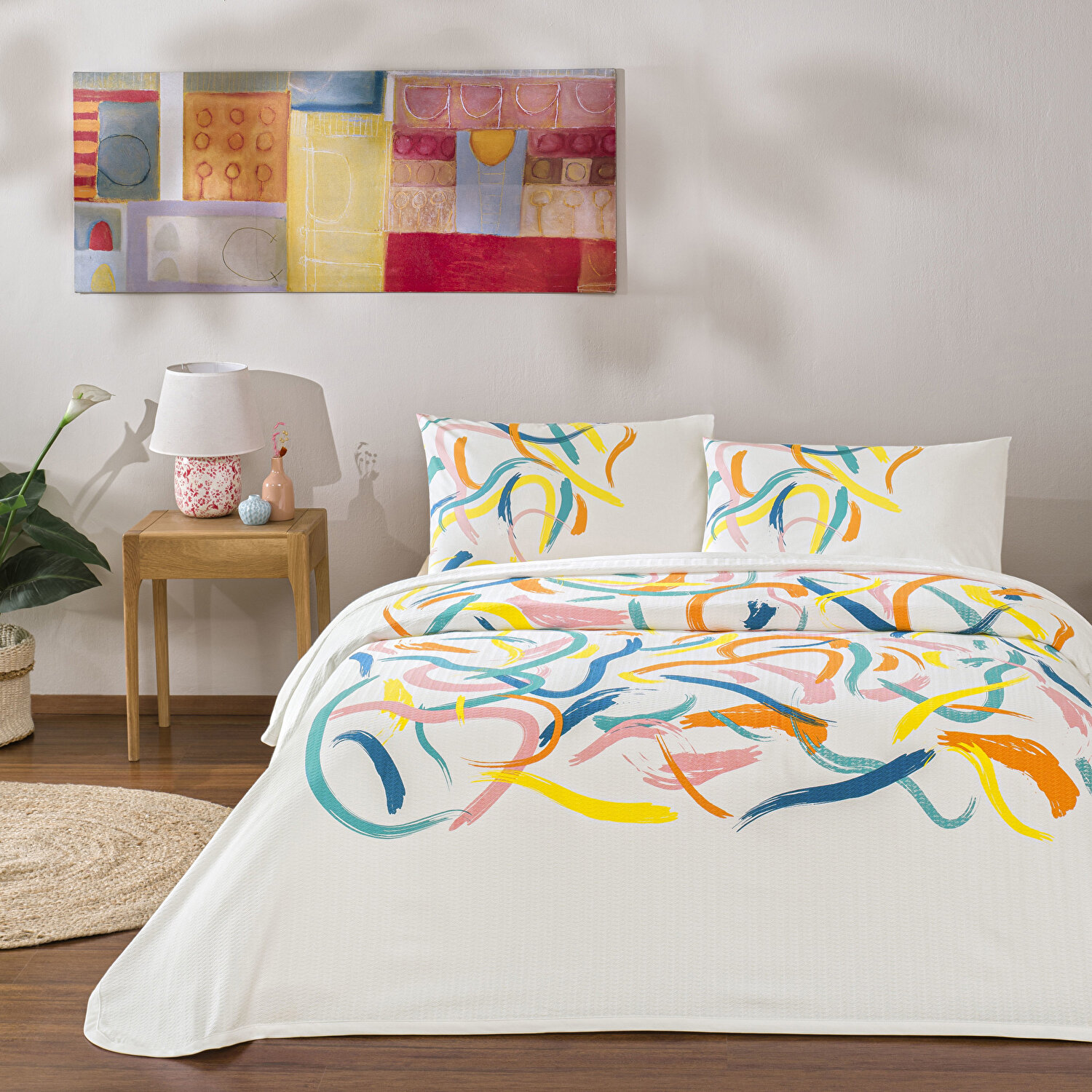 Taç Baskılı Zest Çift Kişilik Pike Takımı Turuncu