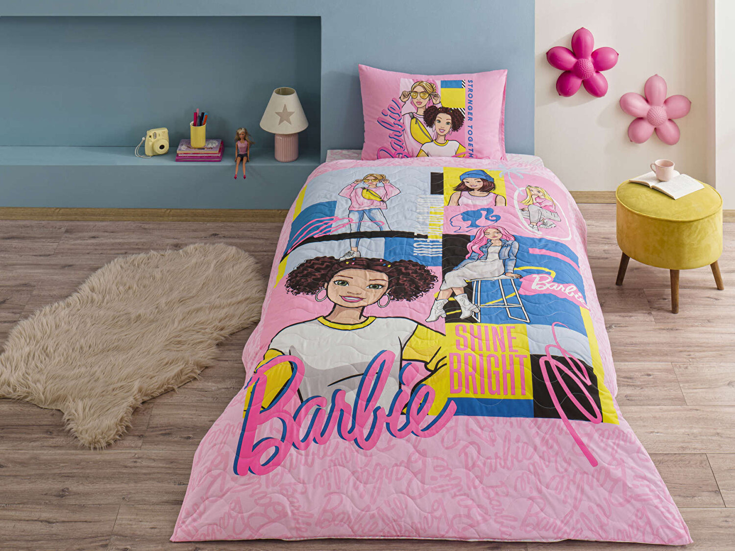 Taç Lisanslı Barbie Bright Tek Kişilik Pamuk Complete Set
