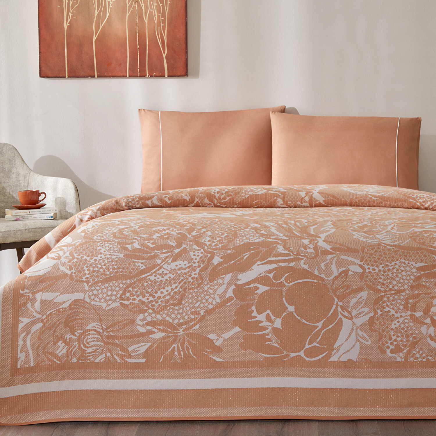 Taç Jakar Idore Çift Kişilik Pike Takımı Somon