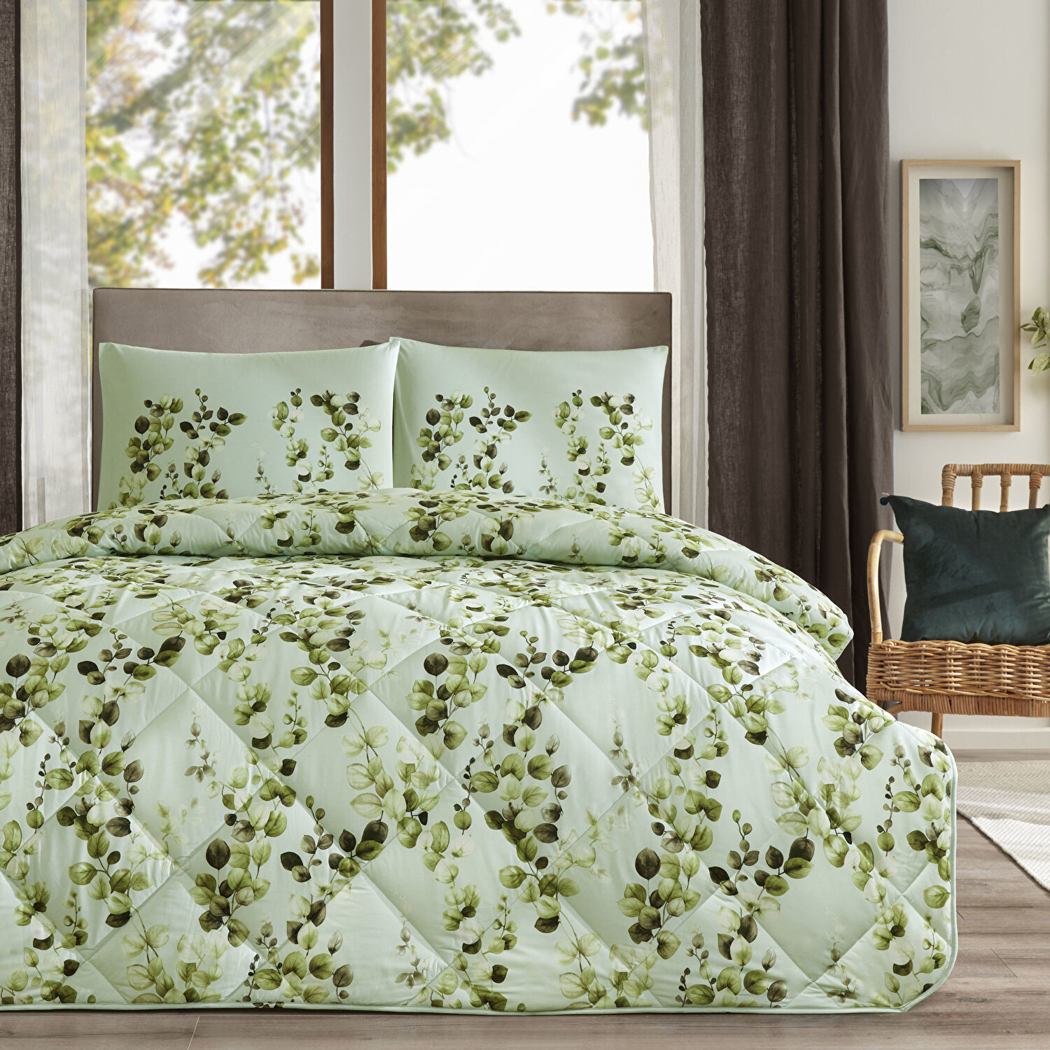 Taç Sarne Ranforce Çift Kişilik Yorgan Set Yeşil