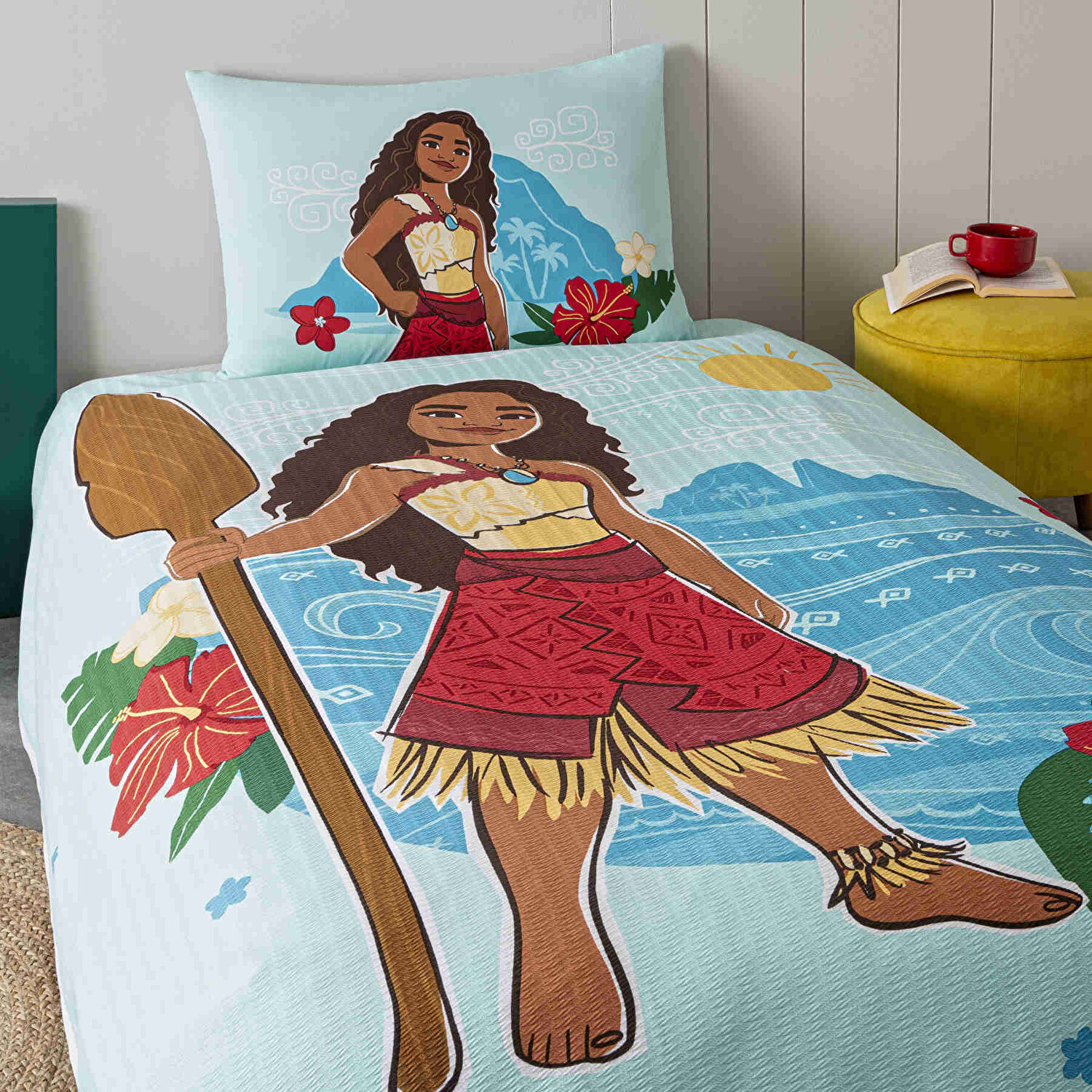 Taç Lisanslı Disney Moana Island Tek Kişilik Pamuk Pike Takımı