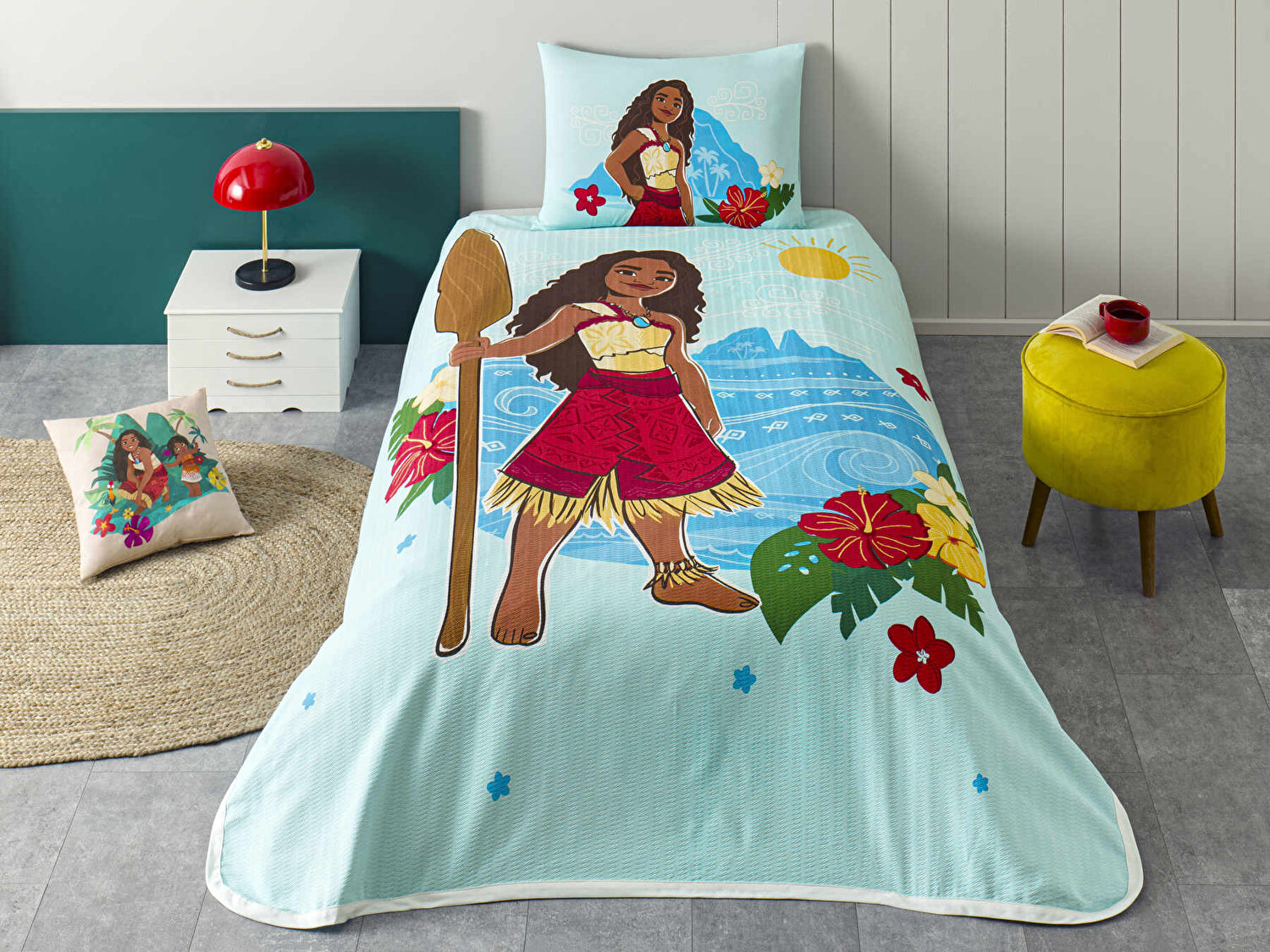 Taç Lisanslı Disney Moana Island Tek Kişilik Pamuk Pike Takımı