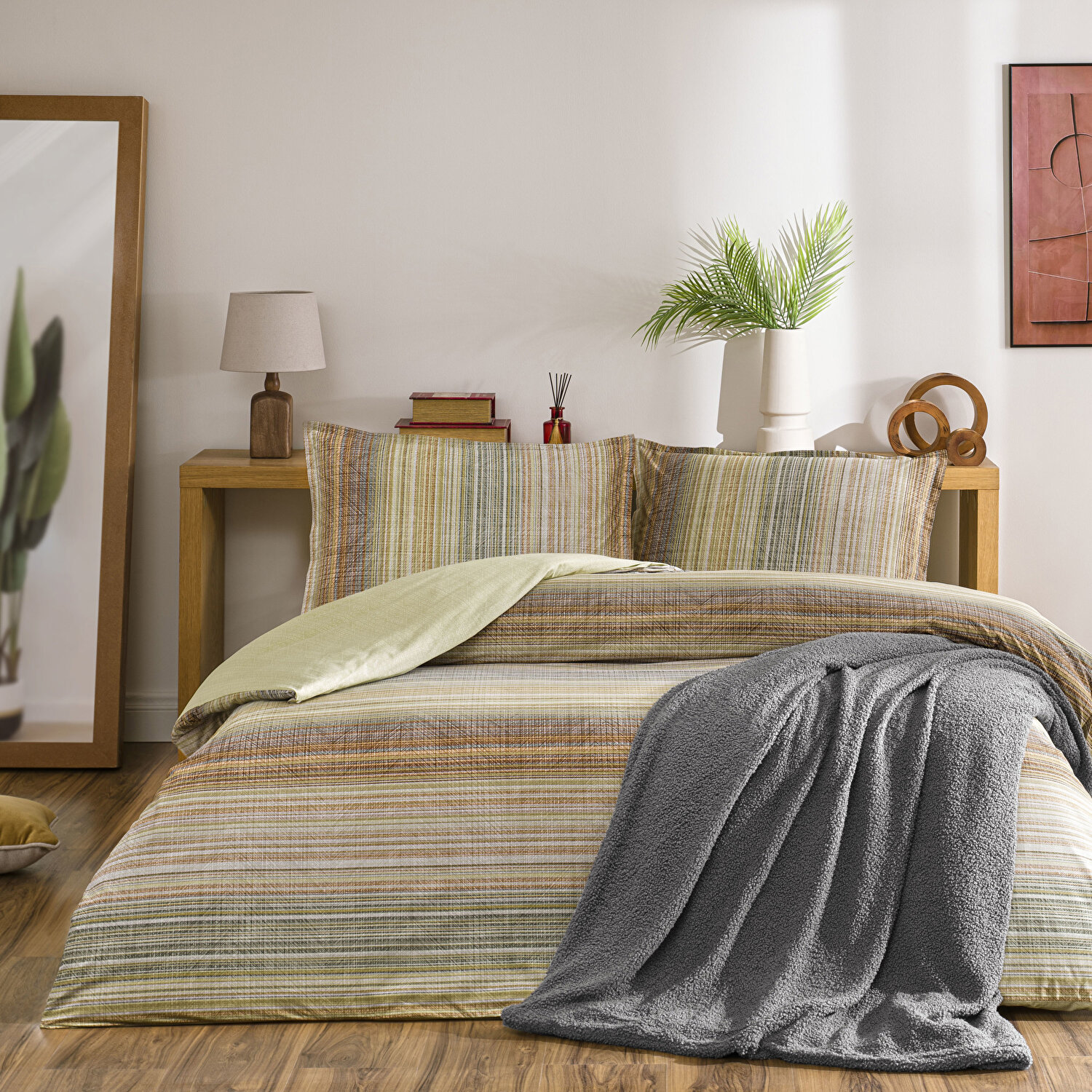 Taç Rodion Ranforce Çift Kişilik Battaniyeli Kış Seti Taba