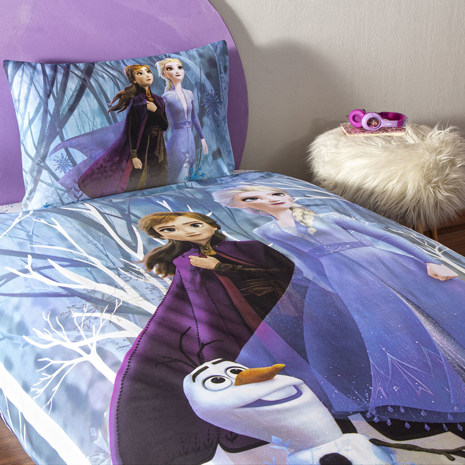 Taç Lisanslı Disney Frozen Winter Tek Kişilik Pamuk Nevresim Takımı