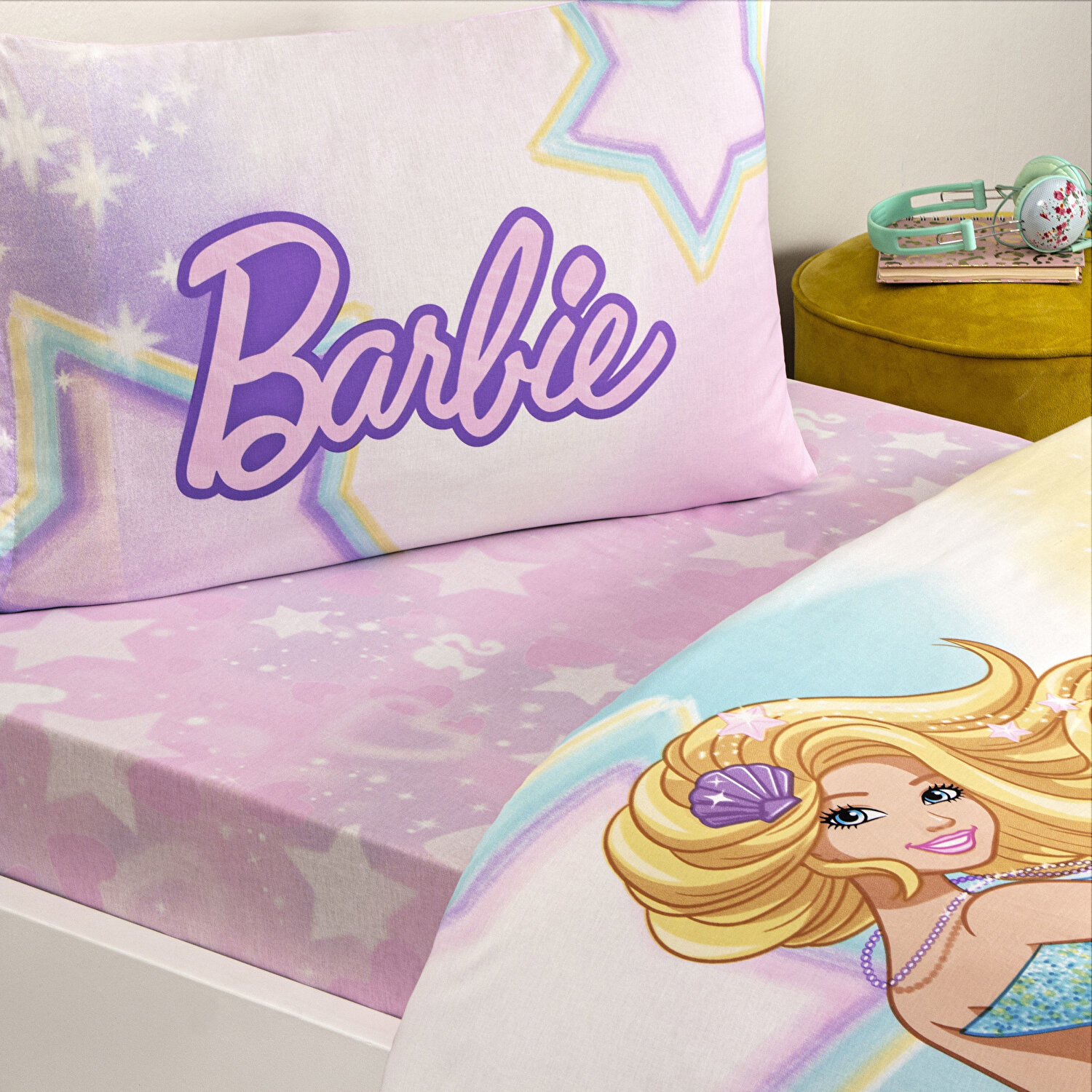 Taç Lisanslı Barbie Mermaid Tek Kişilik Pamuk Nevresim Takımı
